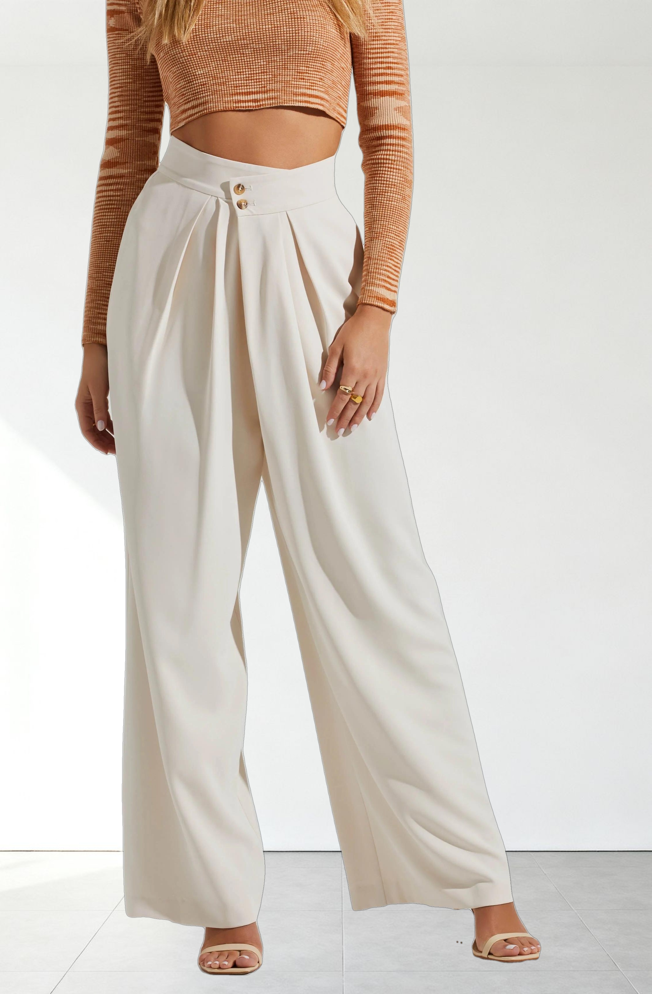 Boyfriend Criss Cross Pleated Wide Leg Pants