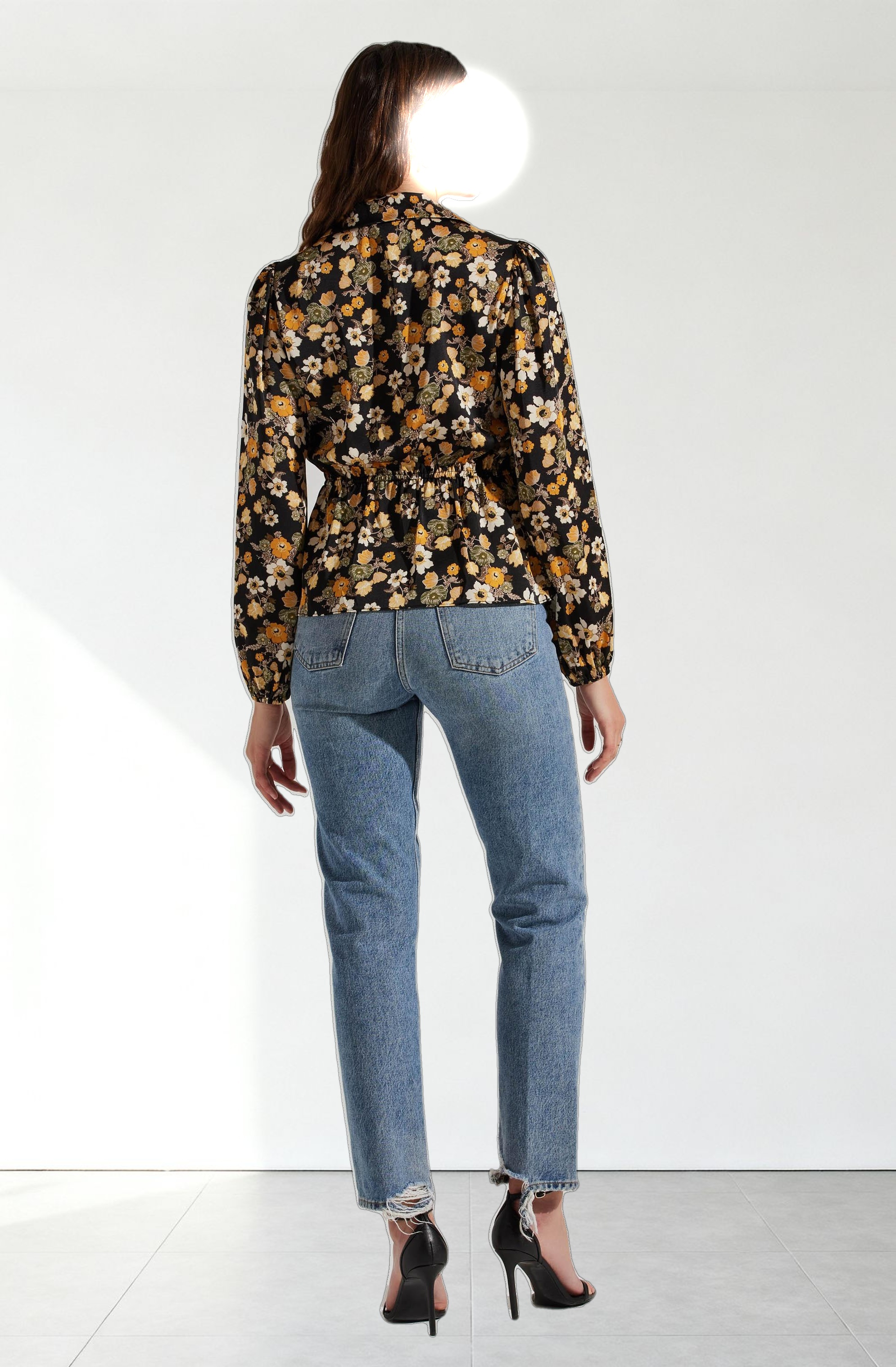 Asymmetrical Collared Floral Wrap Top