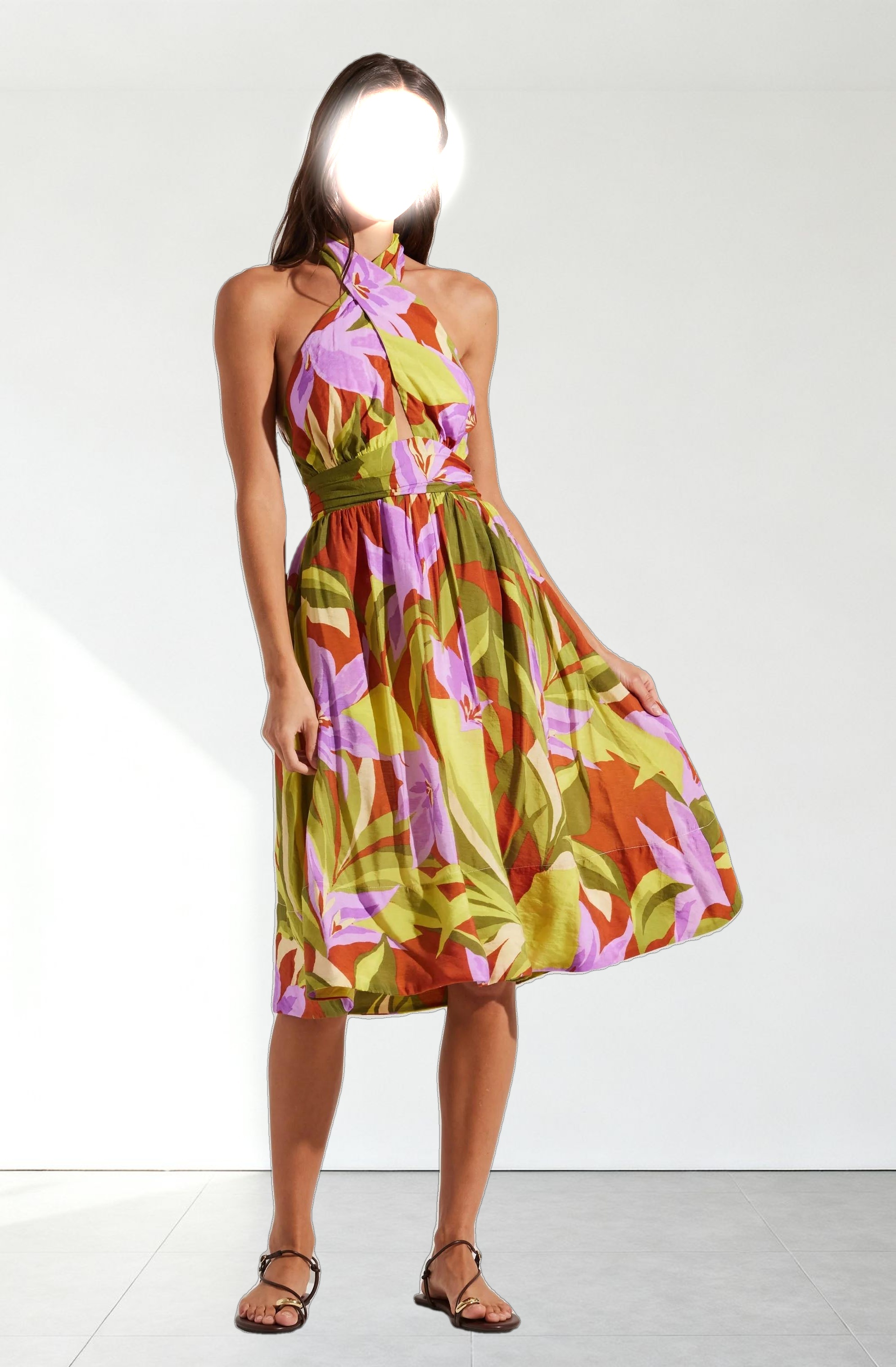 Kalia Crossover Halter Midi Dress