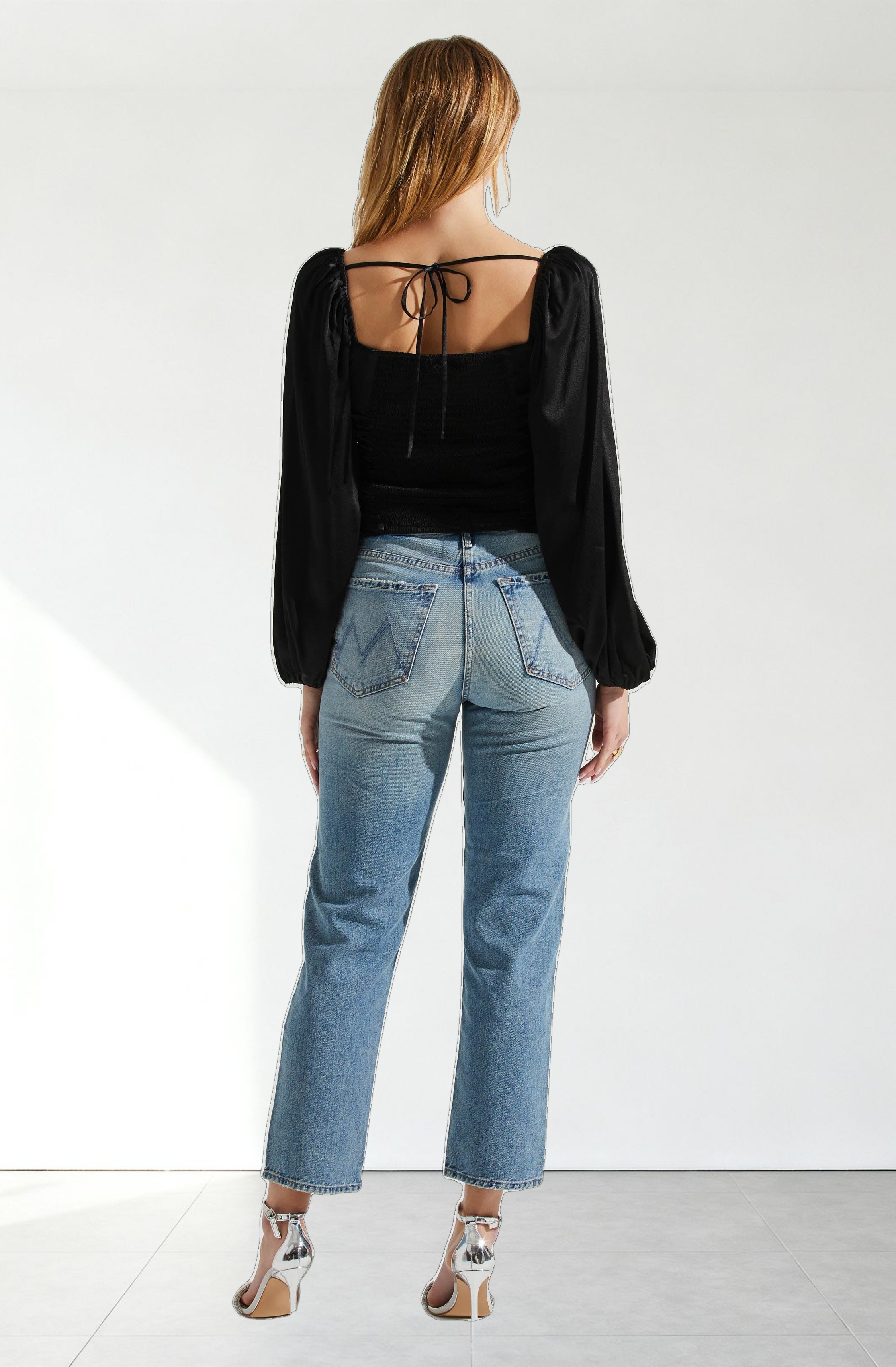 Yamuna Rhinestone Trim Long Sleeve Top