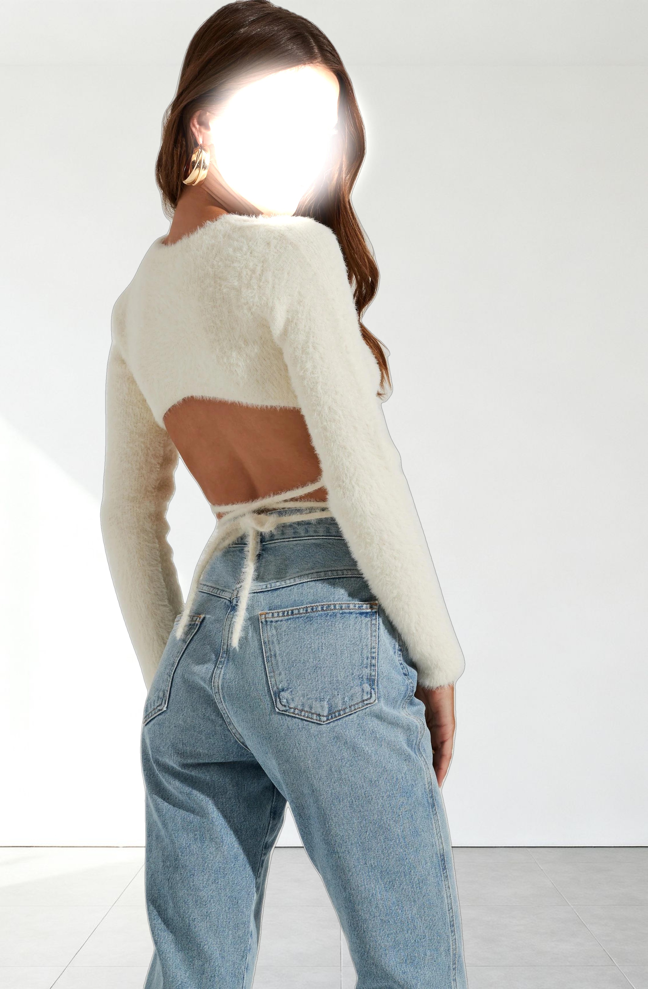 Back Cutout Tie Waist Sweater