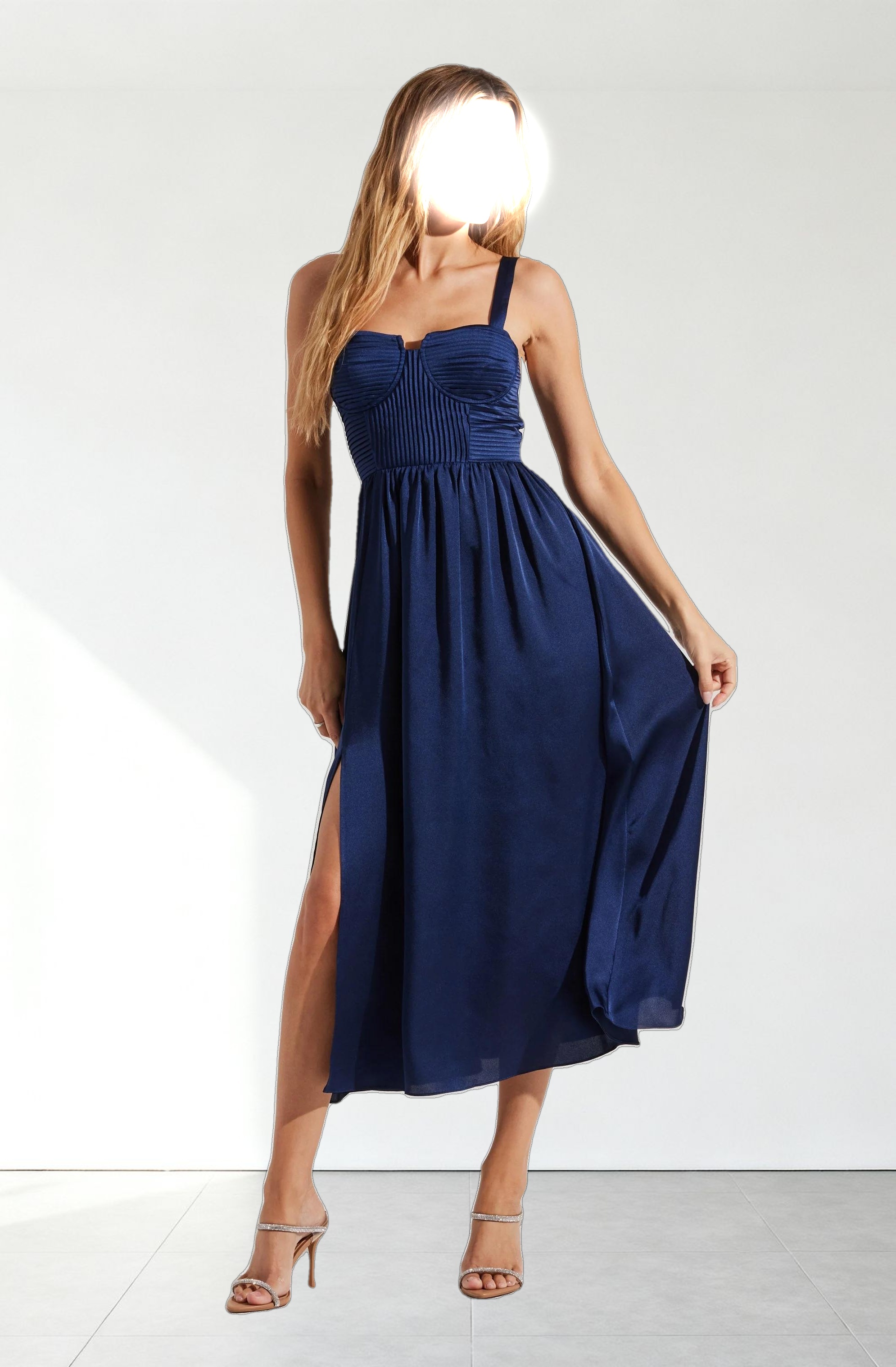 Pleated Bustier Midi Dress