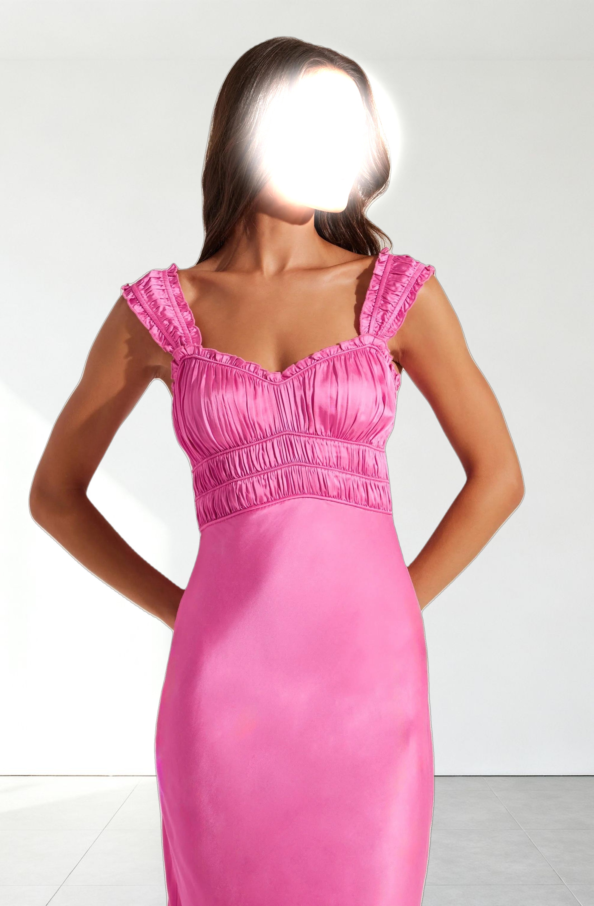 Enola Satin Smocked Midi Dress