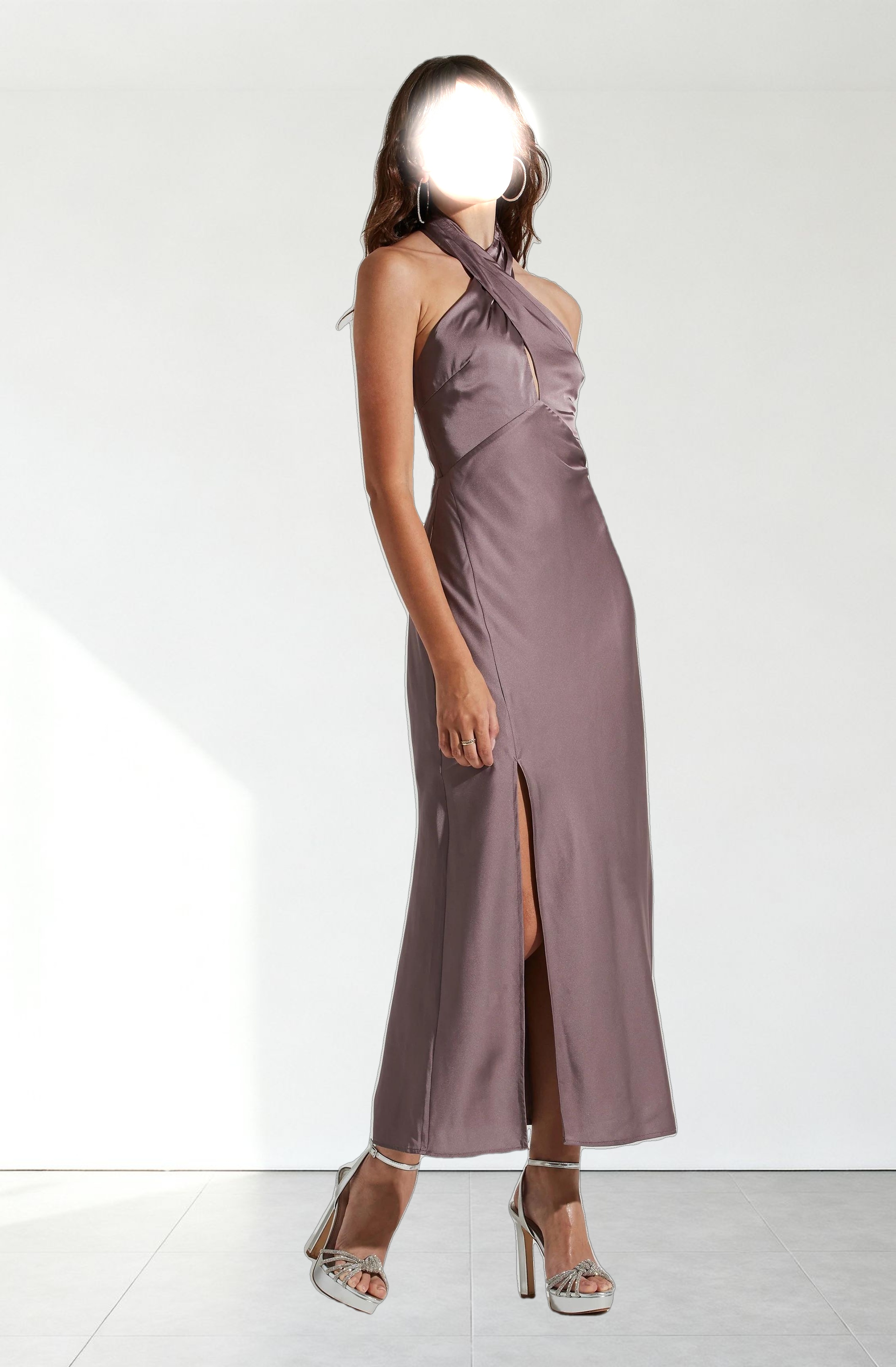Marissa Satin Halter Neck Midi Dress