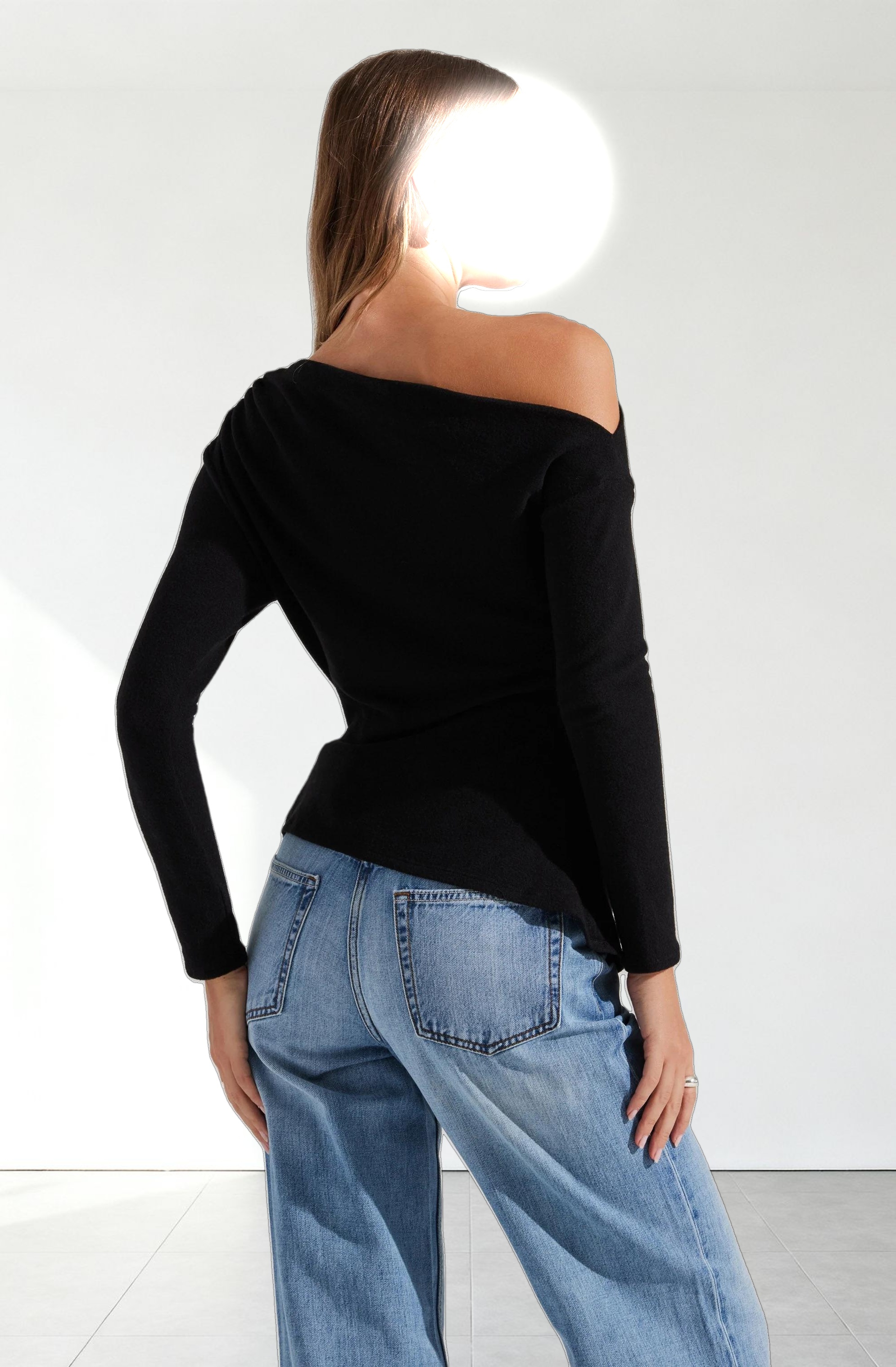 Asymmetrical Off Shoulder Tie Knit Top