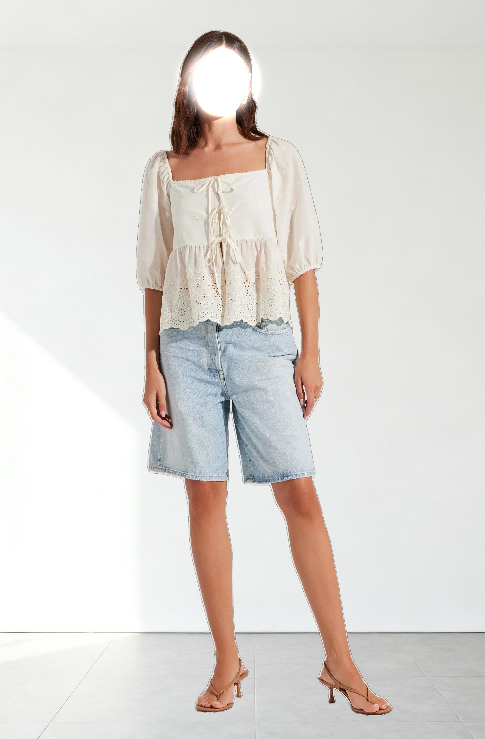 Ezmae Embroidered Tie-Front Top