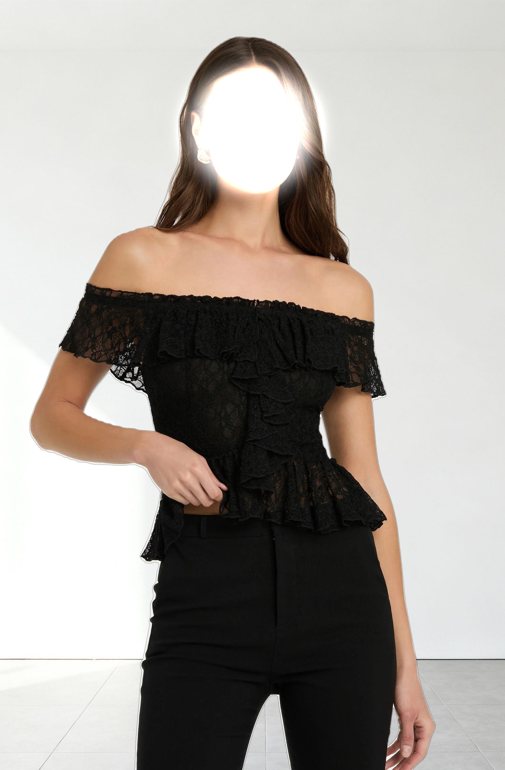 Lace Off Shoulder Ruffle Top