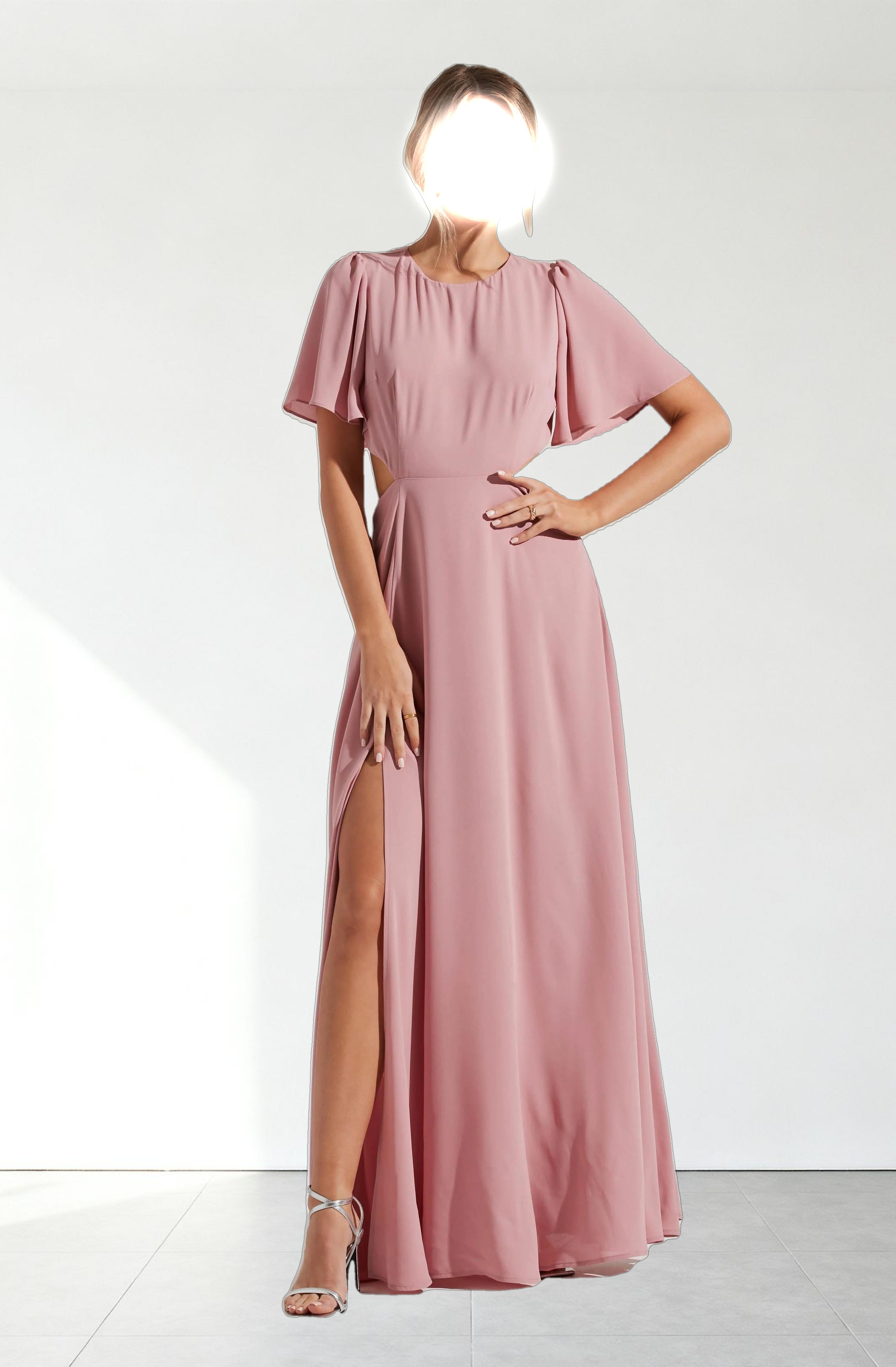 Katrina Flutter Sleeve Back Cutout Maxi Dress
