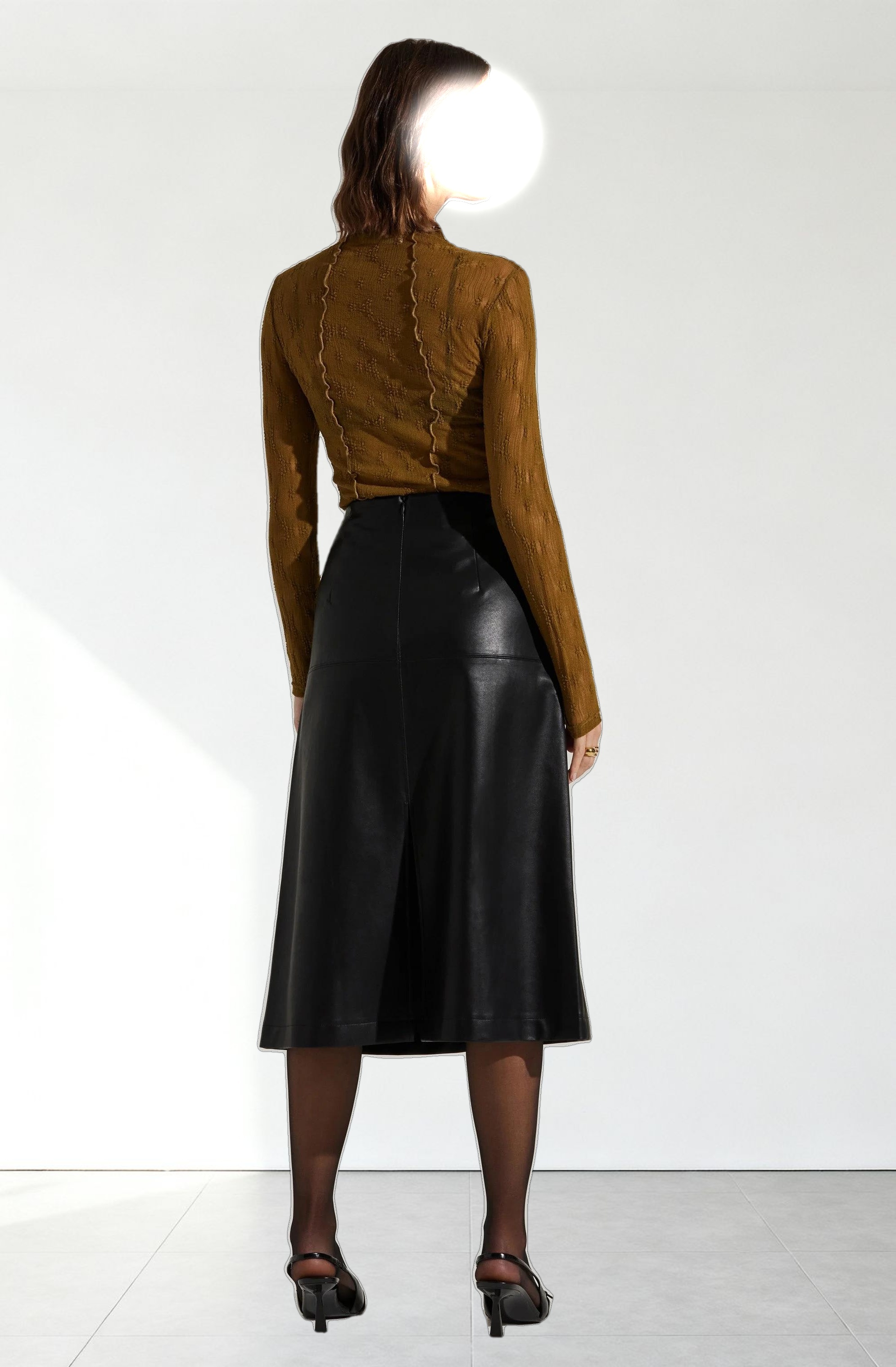 Yuria Faux Leather Midi Skirt