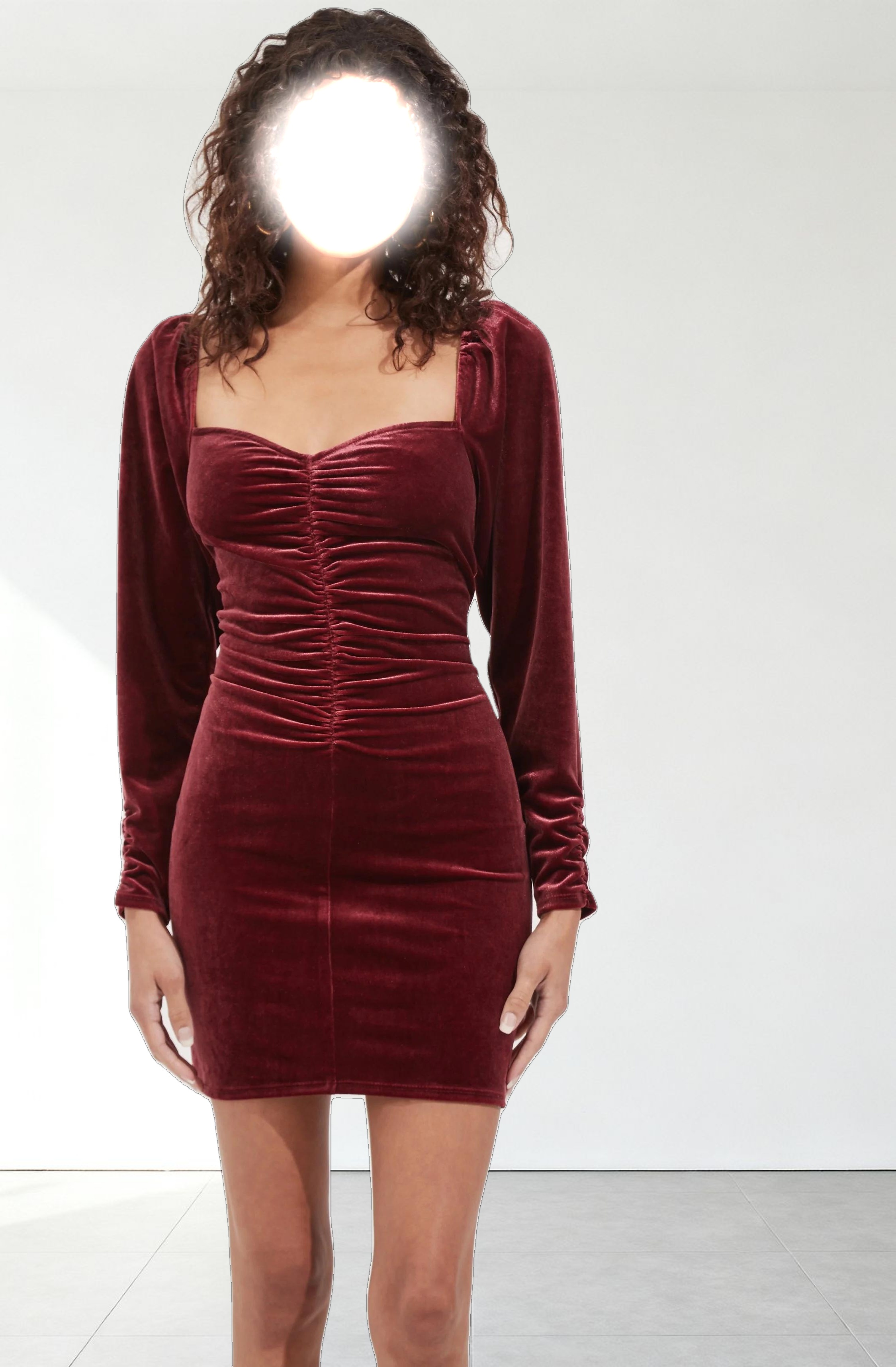 Ellsmere Velvet Rouched Long Sleeve Mini Dress