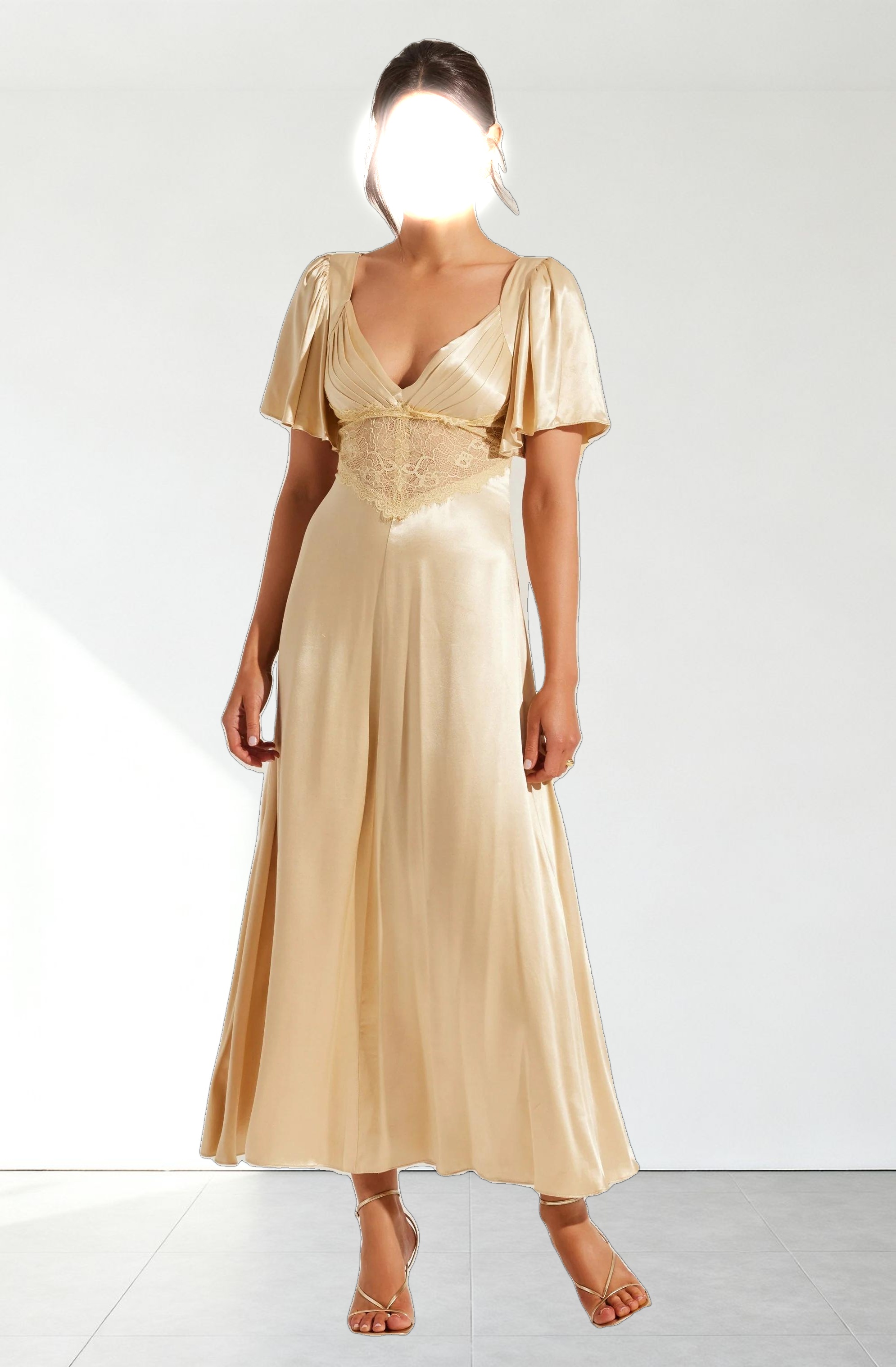 Aurelia Satin V-Neck Midi Dress