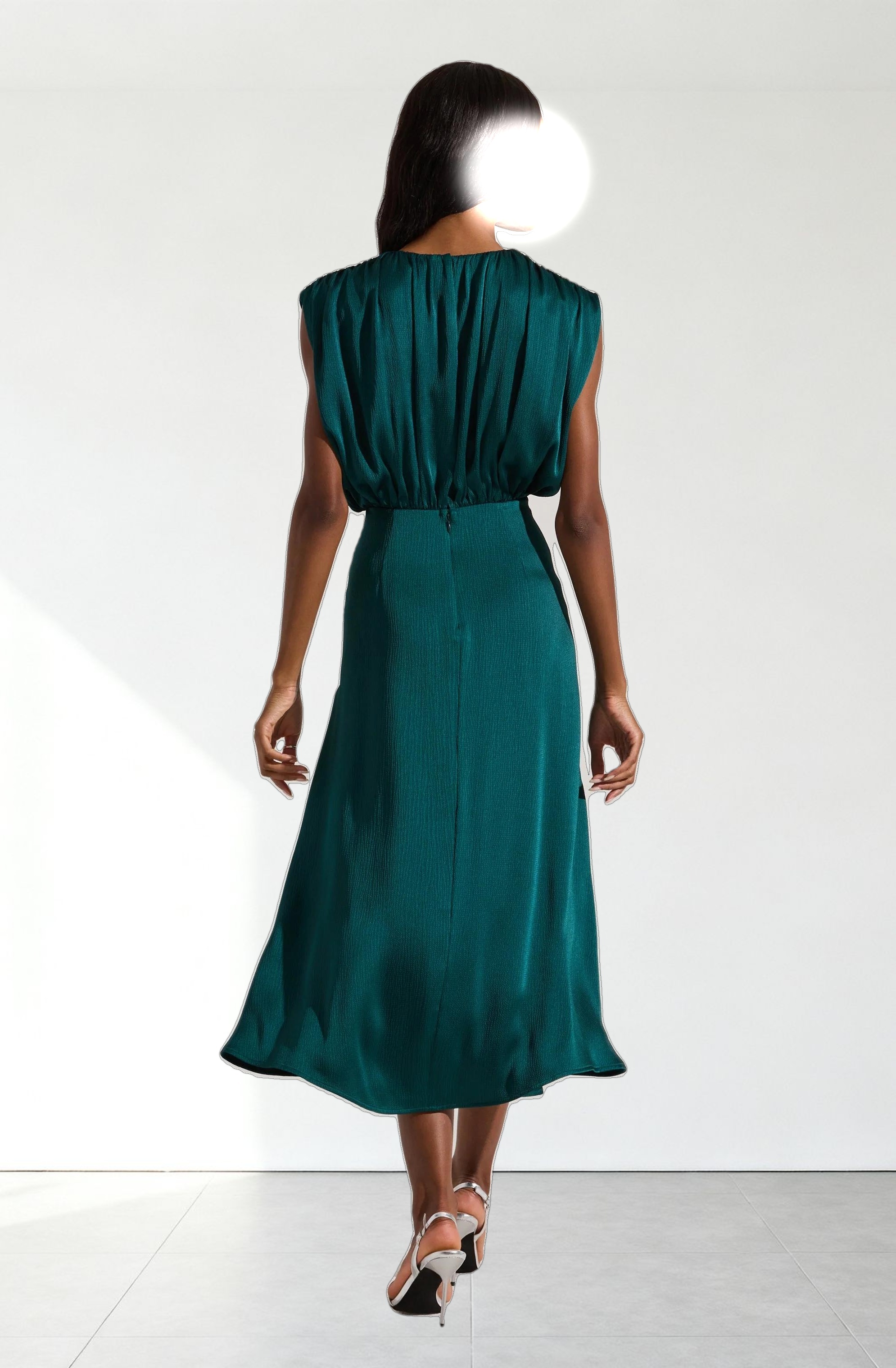 Blouson Satin Midi Dress