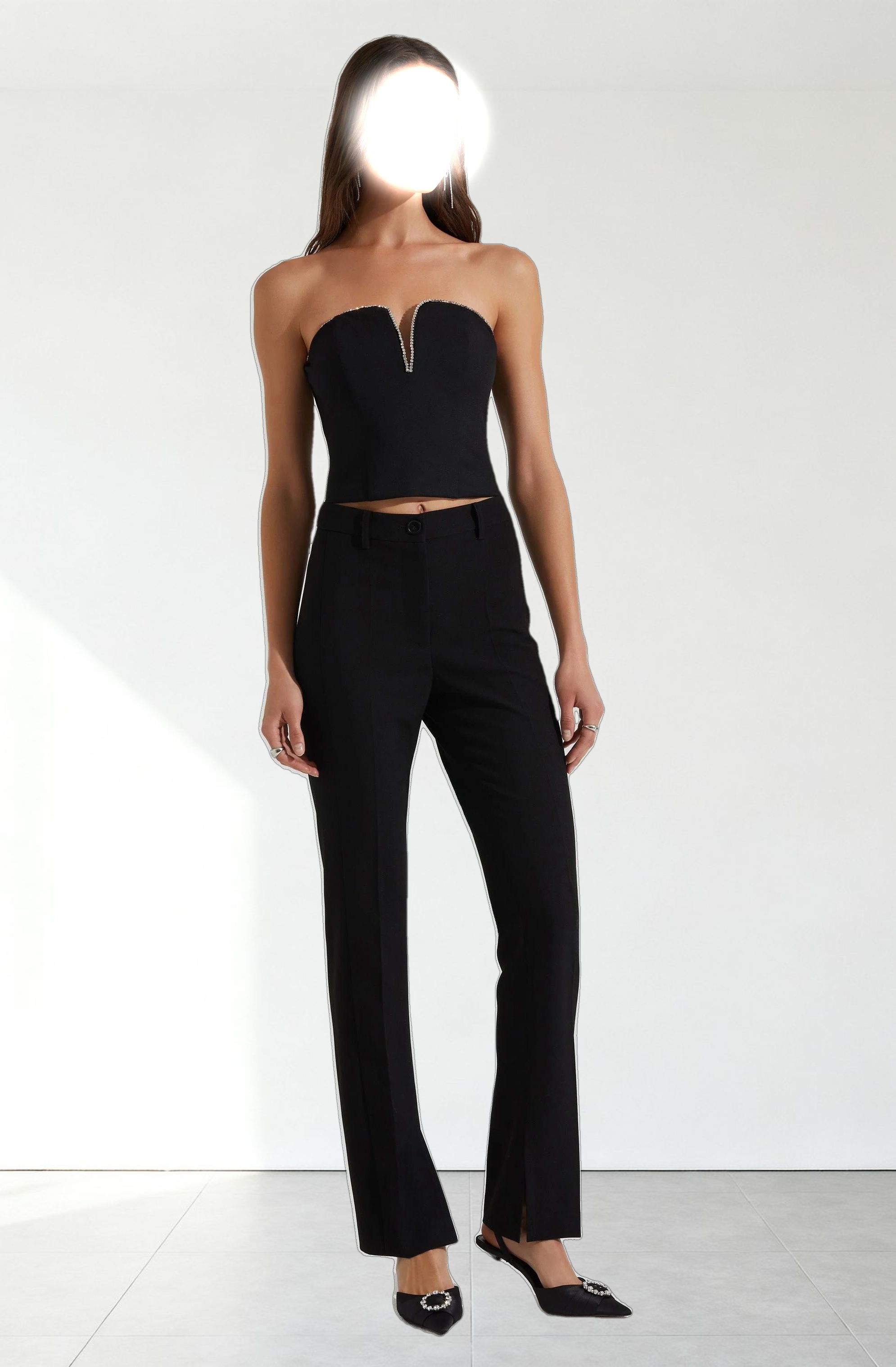 Amell Strapless Rhinestone Trim Top