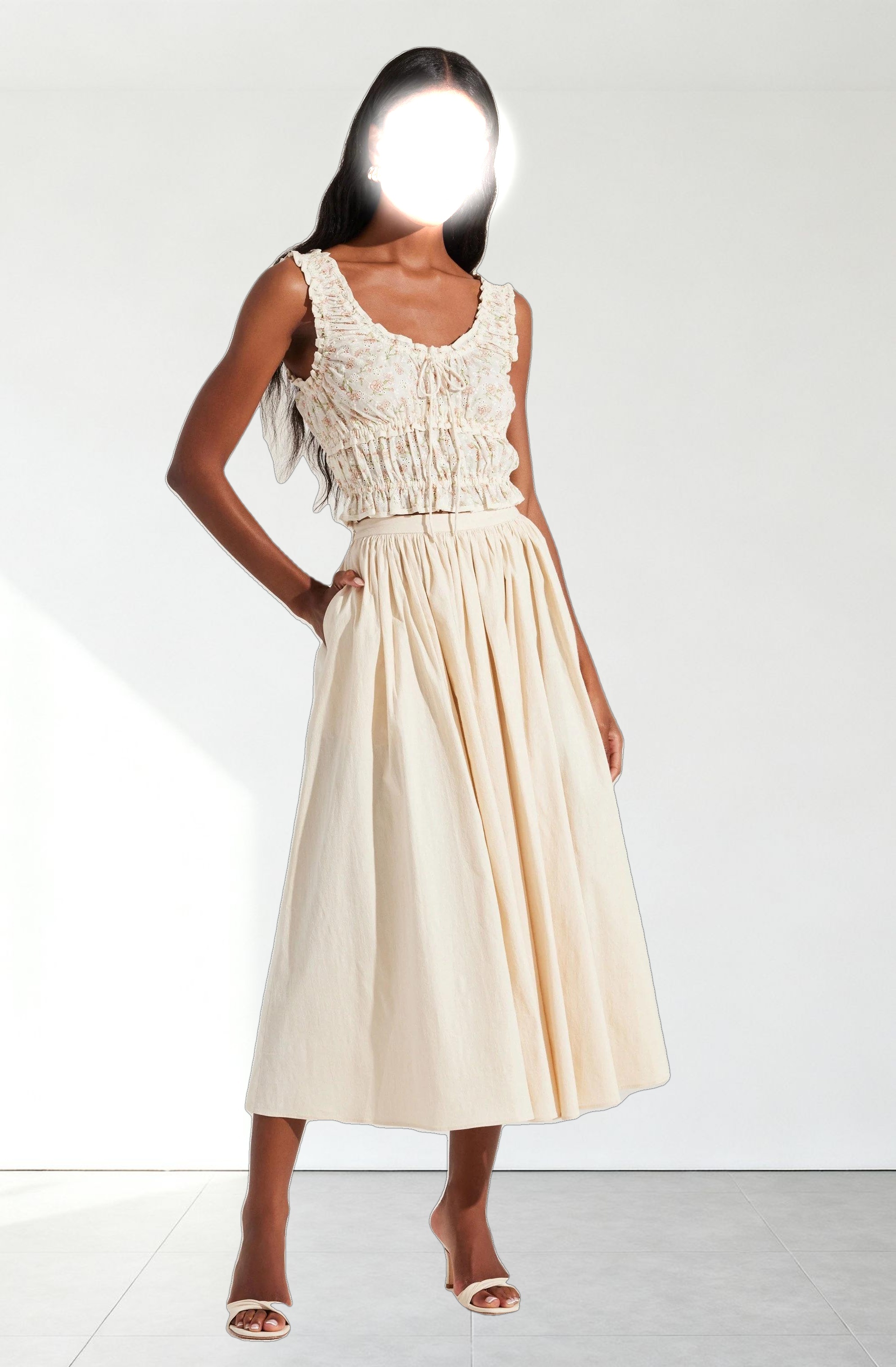 Kissel Floral Eyelet Cropped Top