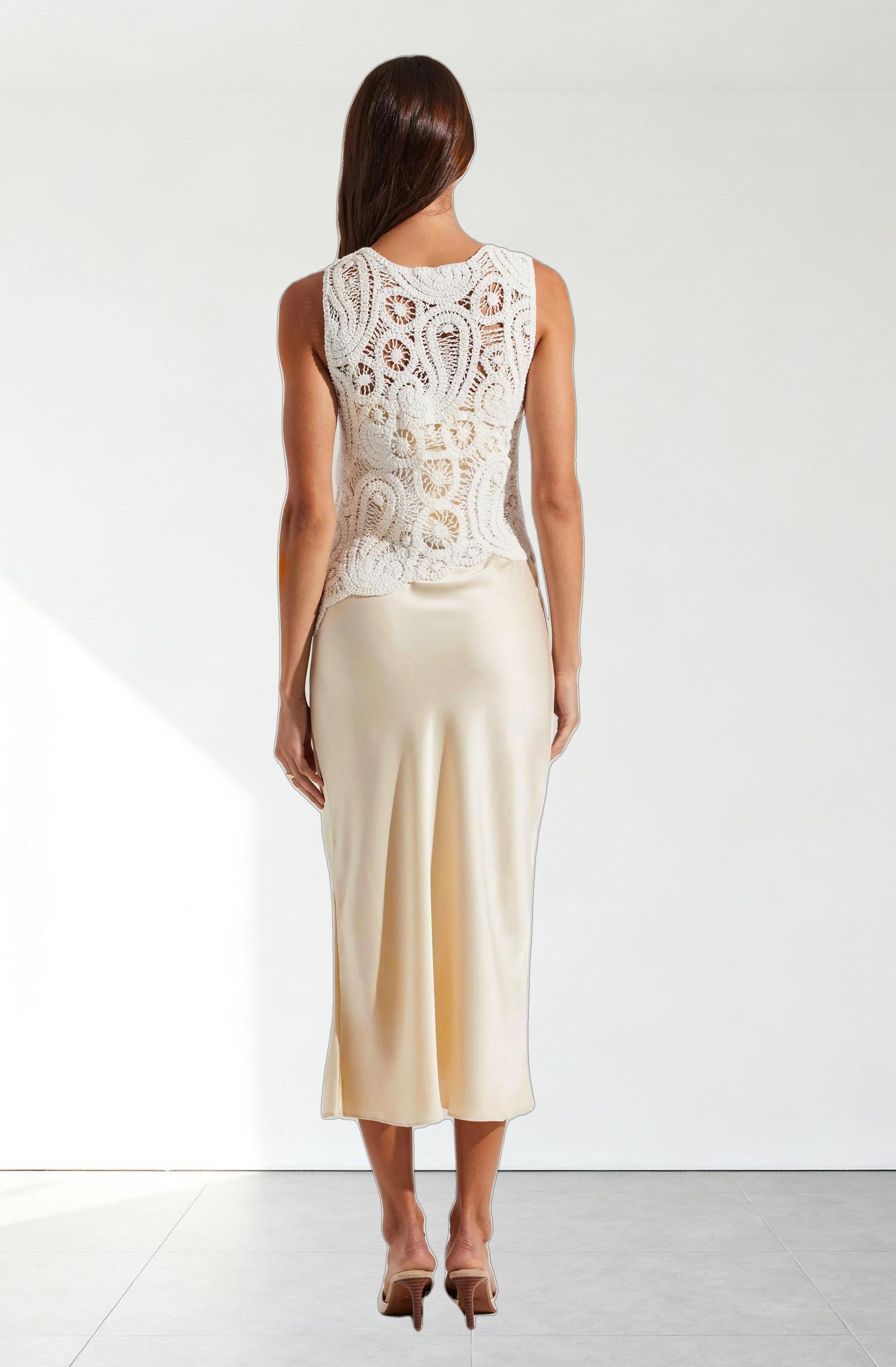 Martina Crochet-Layered Satin Dress