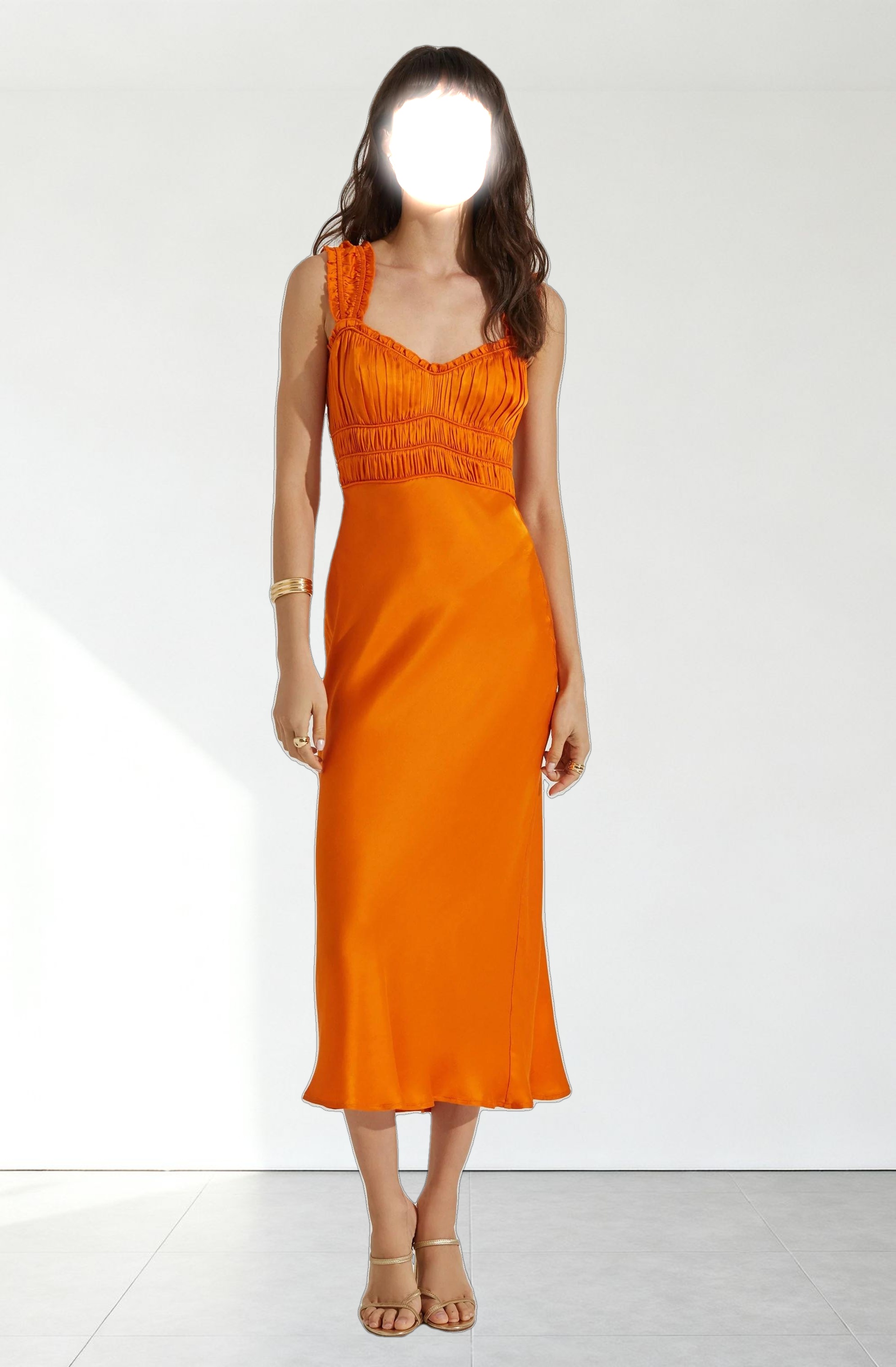 Enola Satin Smocked Midi Dress