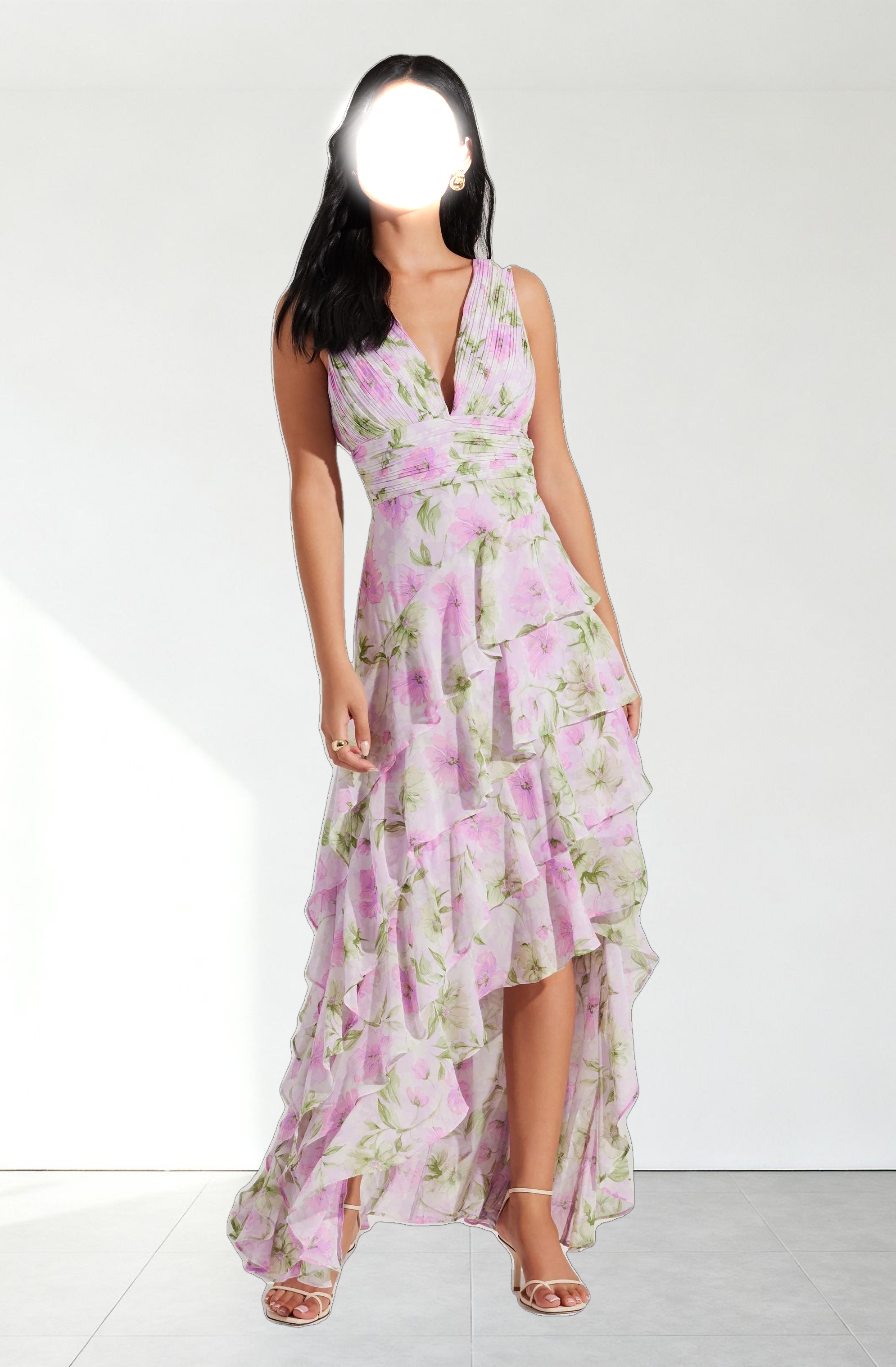 Cytherea Asymmetric Ruffle Midi Dress