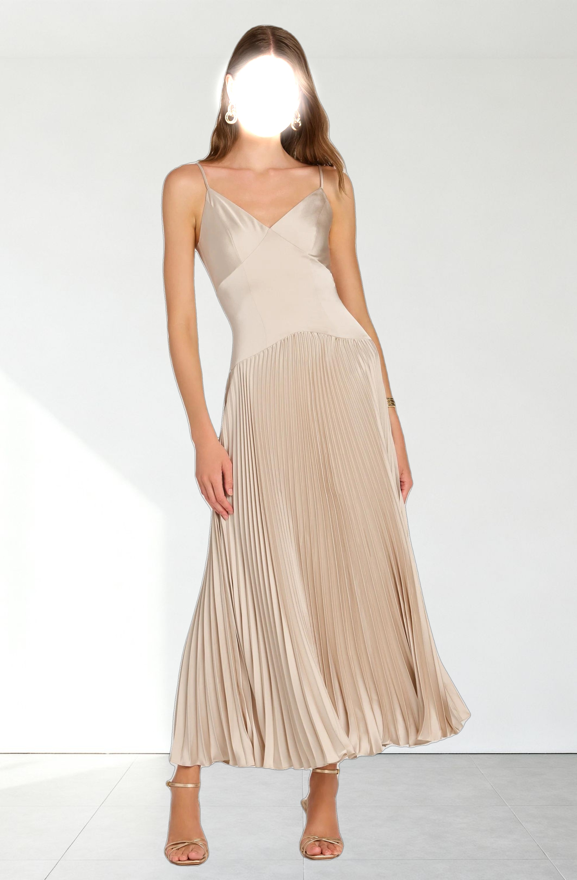 Pleated Drop Waist Maxi Dress