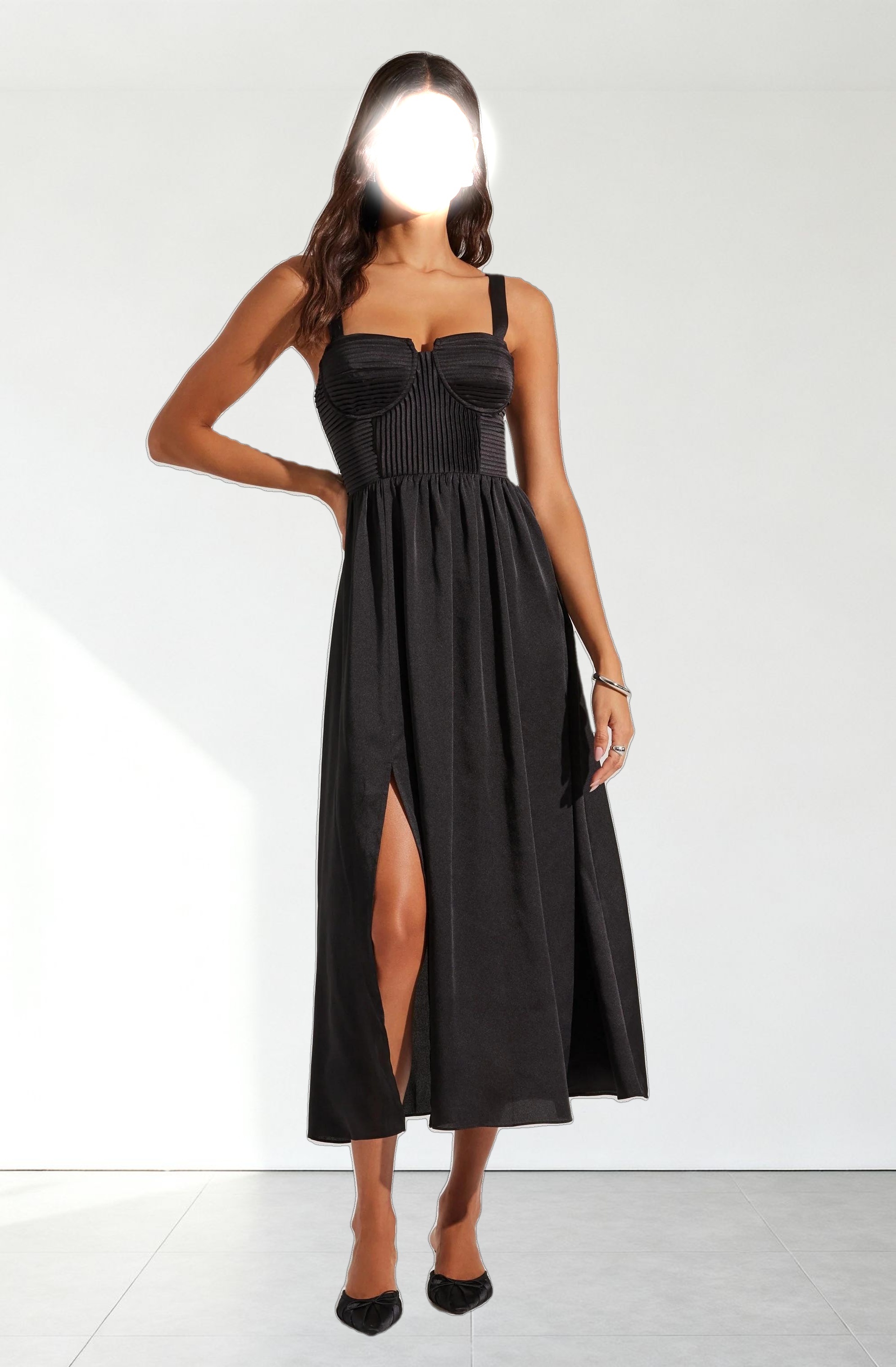 Pleated Bustier Midi Dress