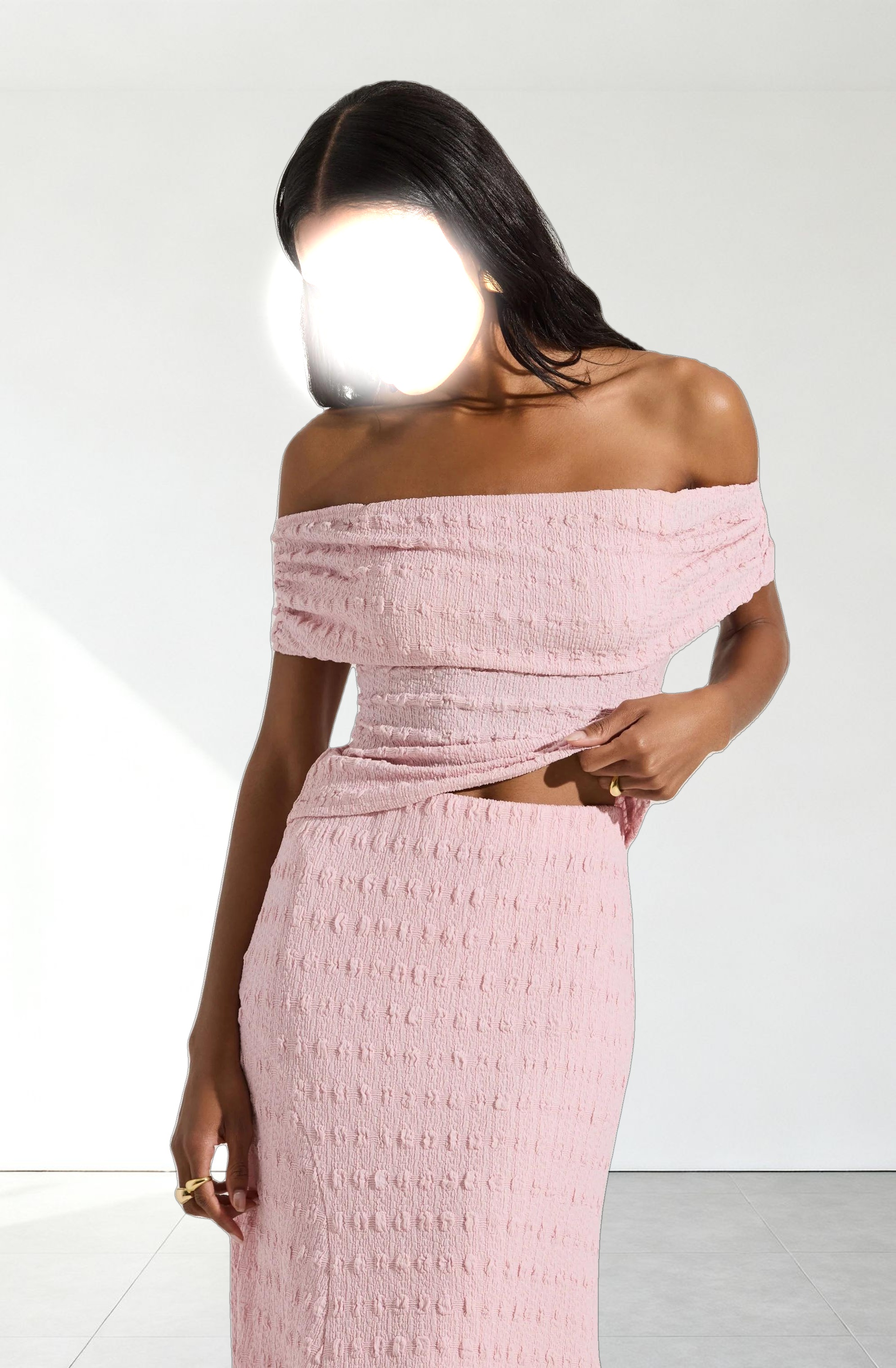 Off Shoulder Textured Knit Top