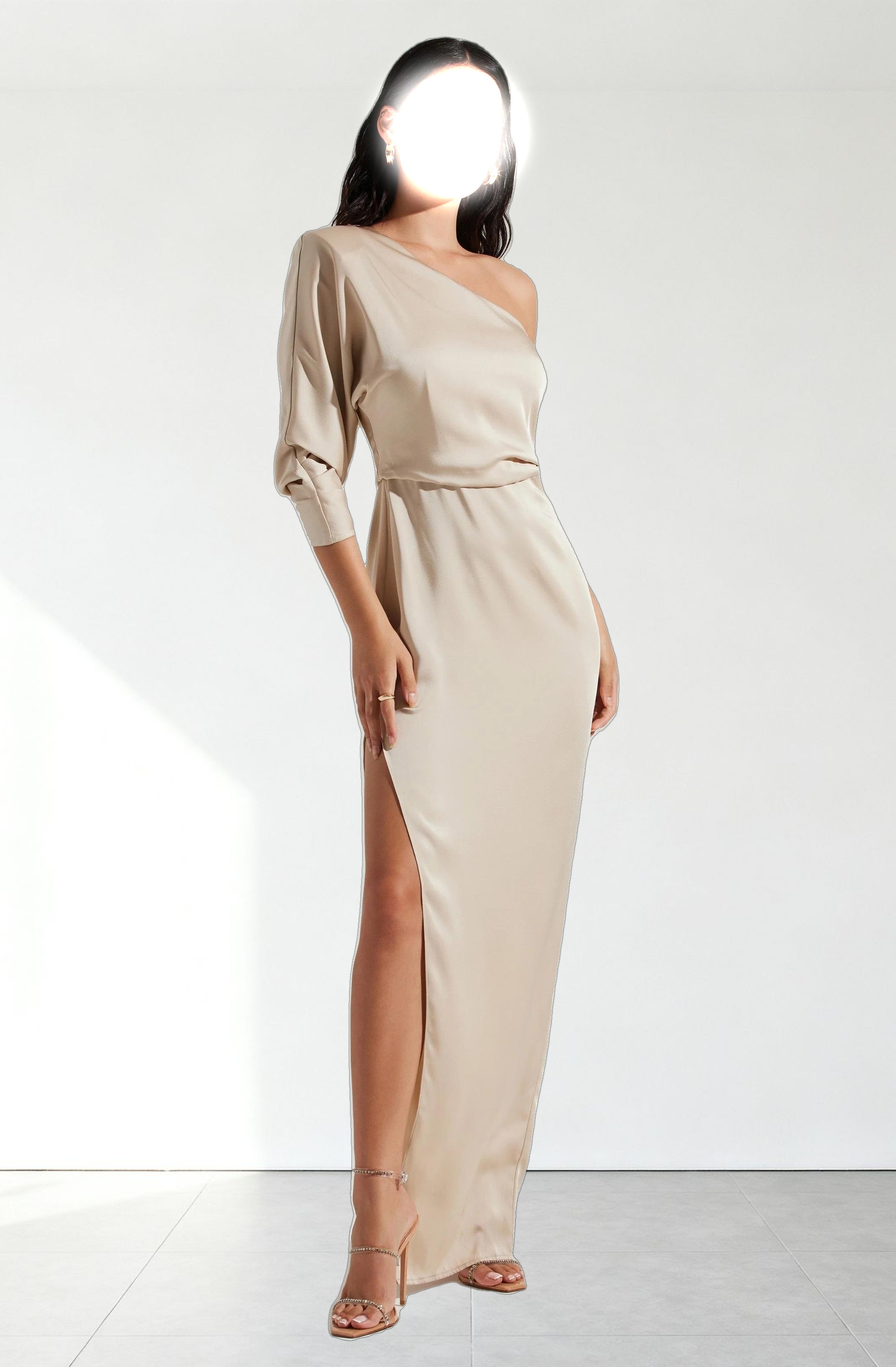 Amari Satin Cutout One Shoulder Maxi Dress