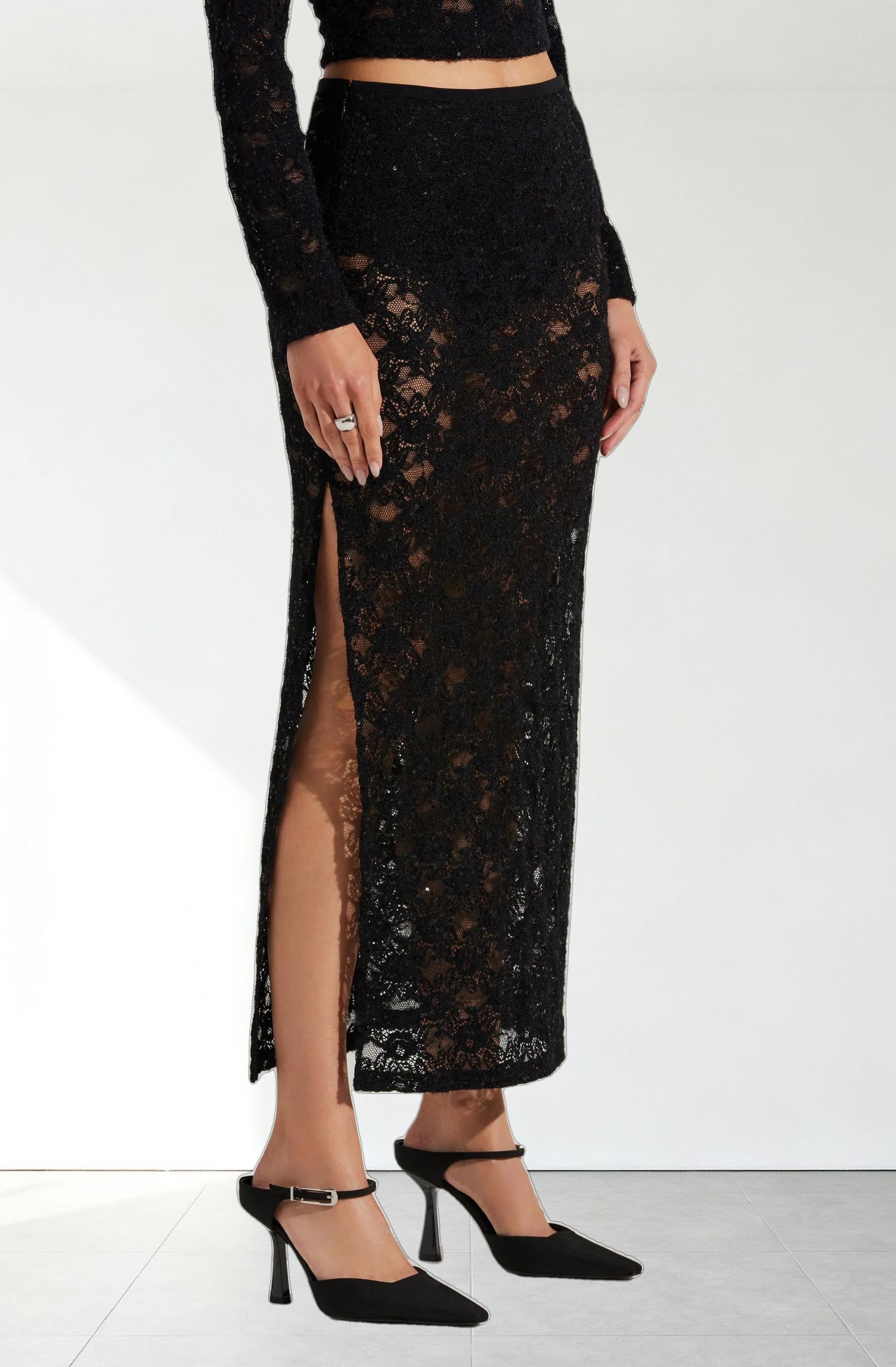 Roux Sequin Lace Maxi Skirt
