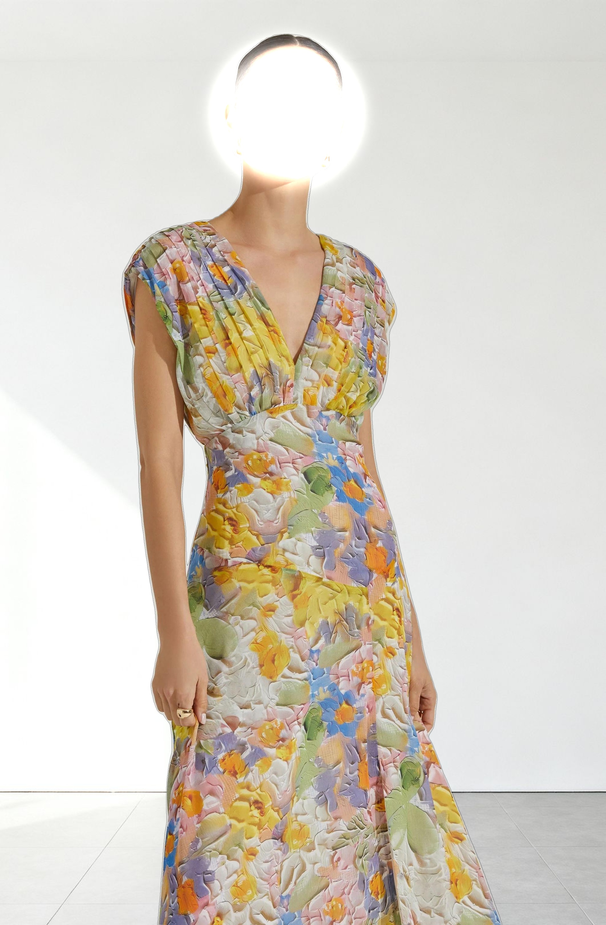 V-Neck Pleated Midi Dress