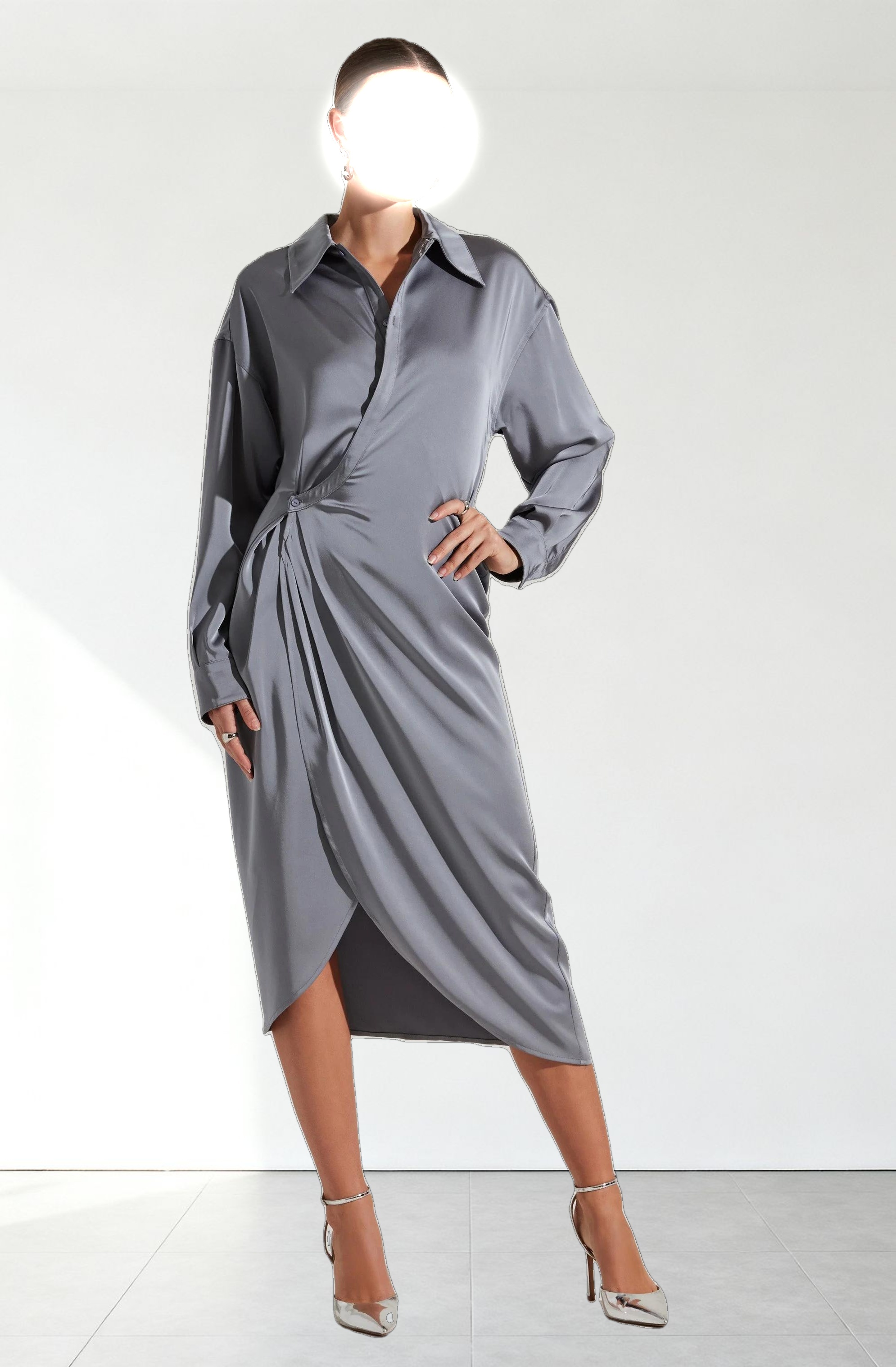 Ira Satin Wrap Shirt Dress