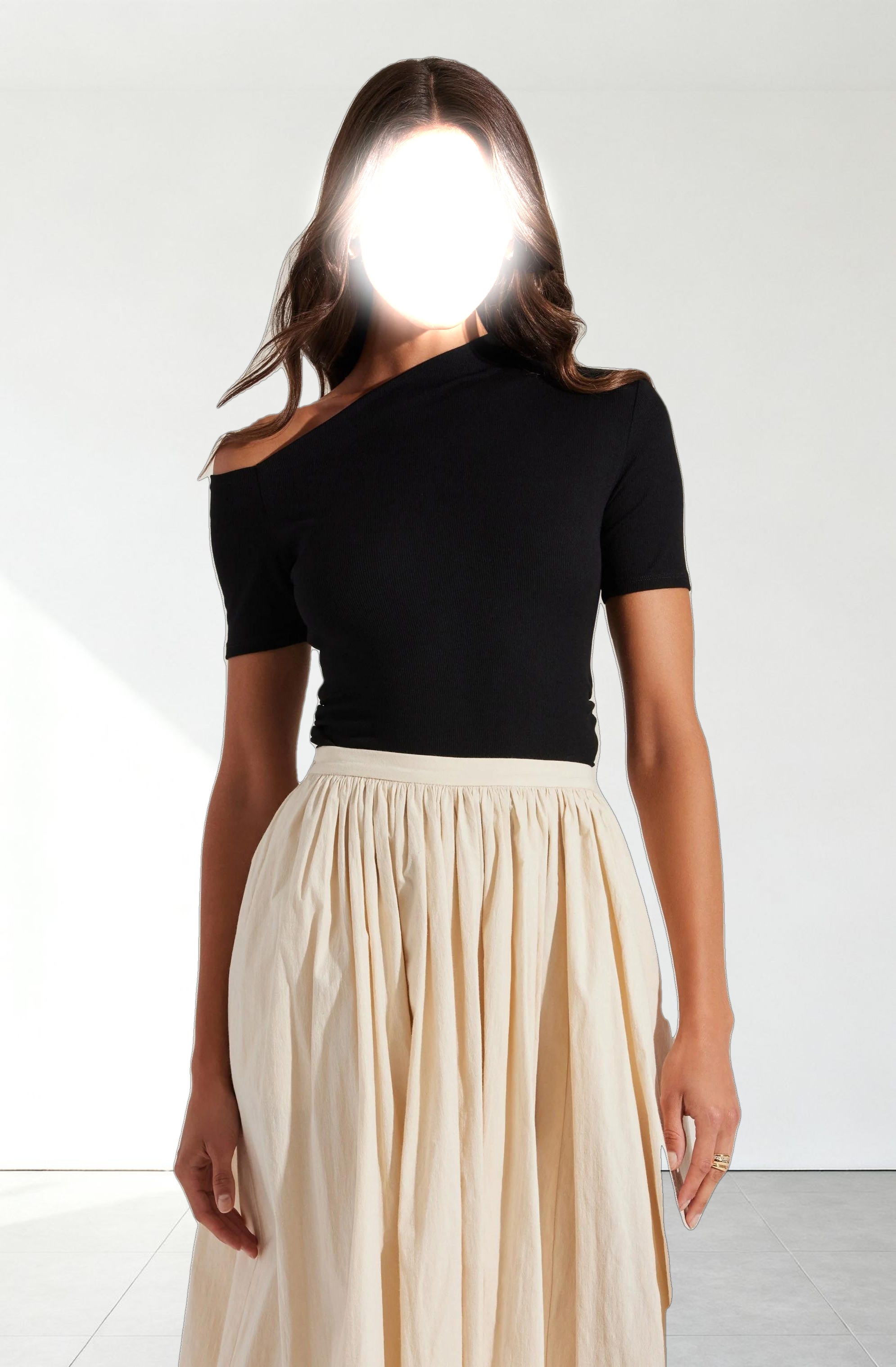 Ash Ribbed Off Shoulder Top