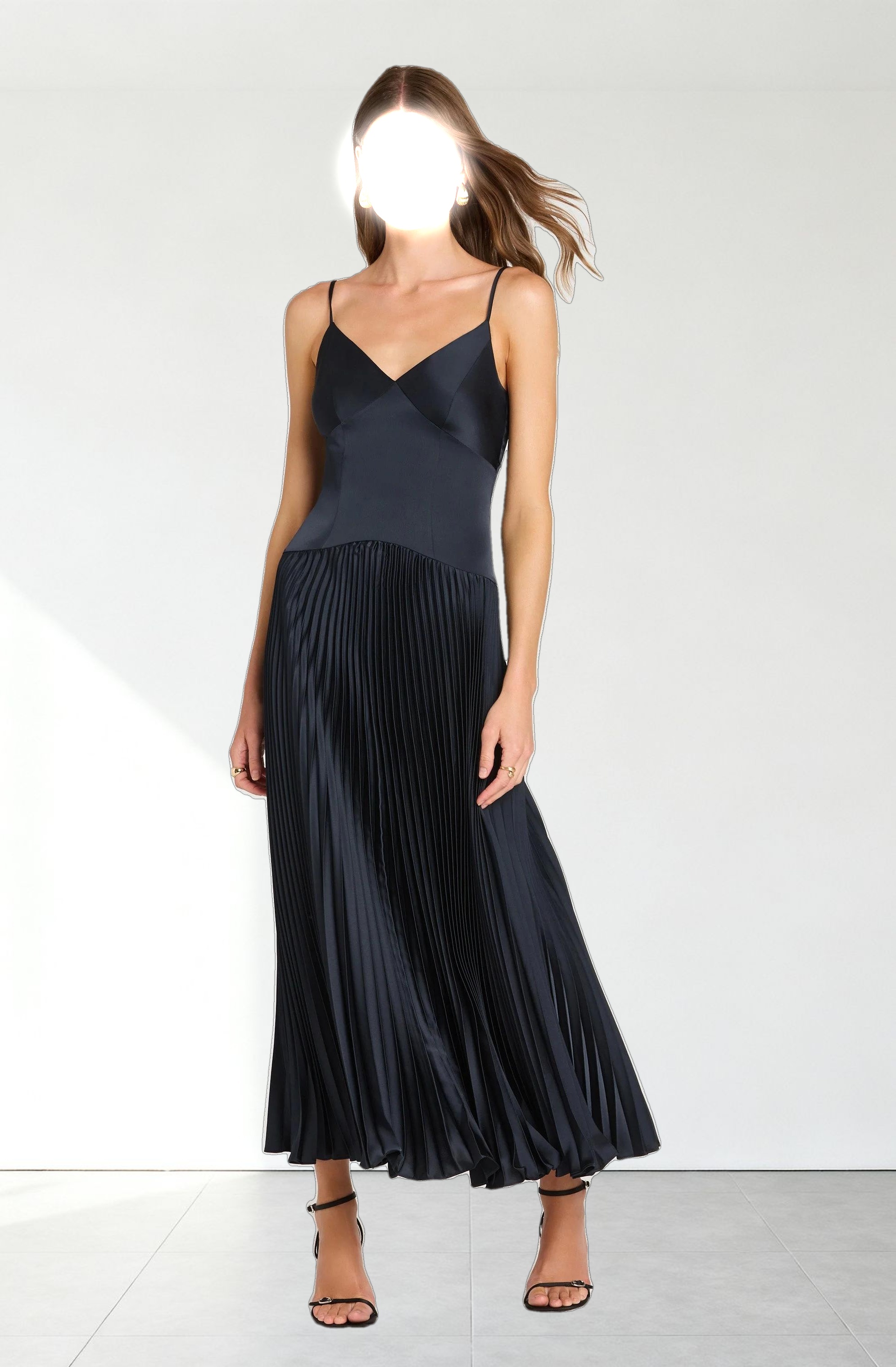 Pleated Drop Waist Maxi Dress