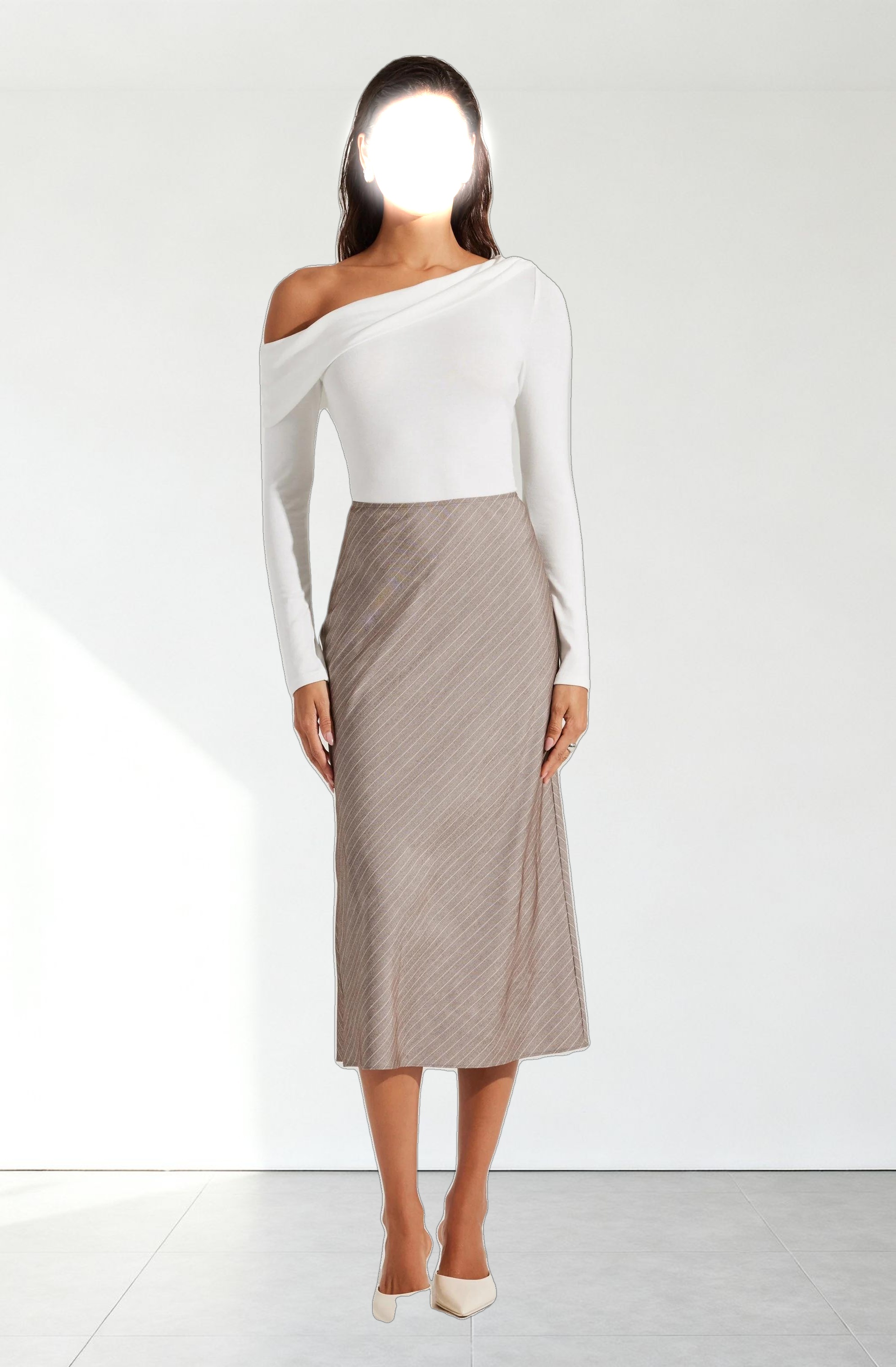 Striped Woven Midi Skirt