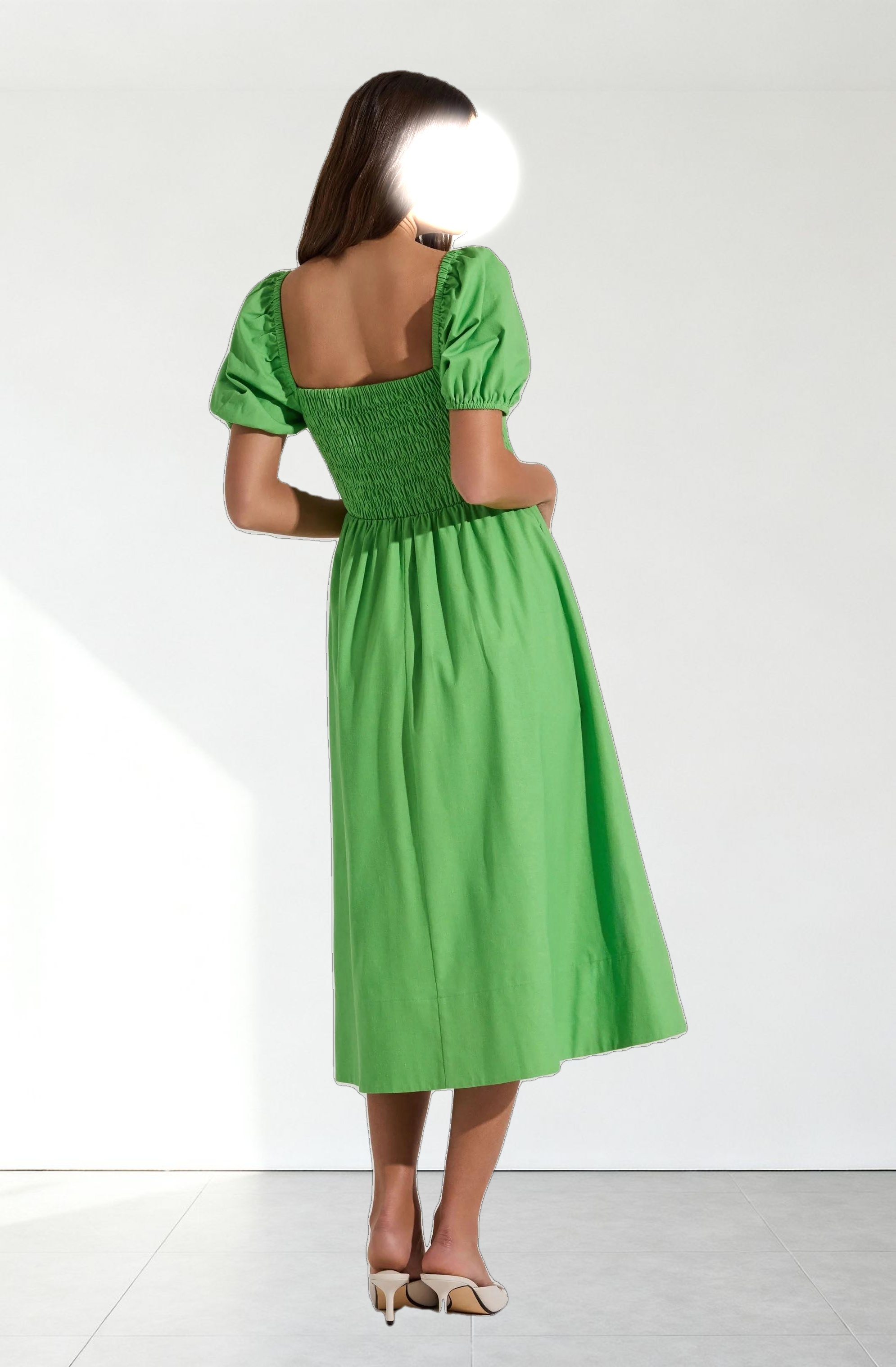 Smocked Bow Midi Dress