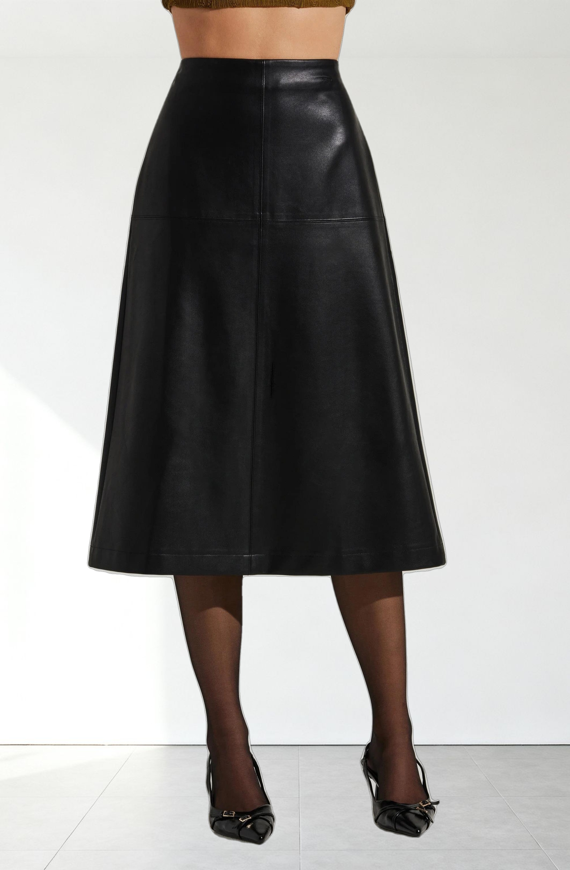 Yuria Faux Leather Midi Skirt