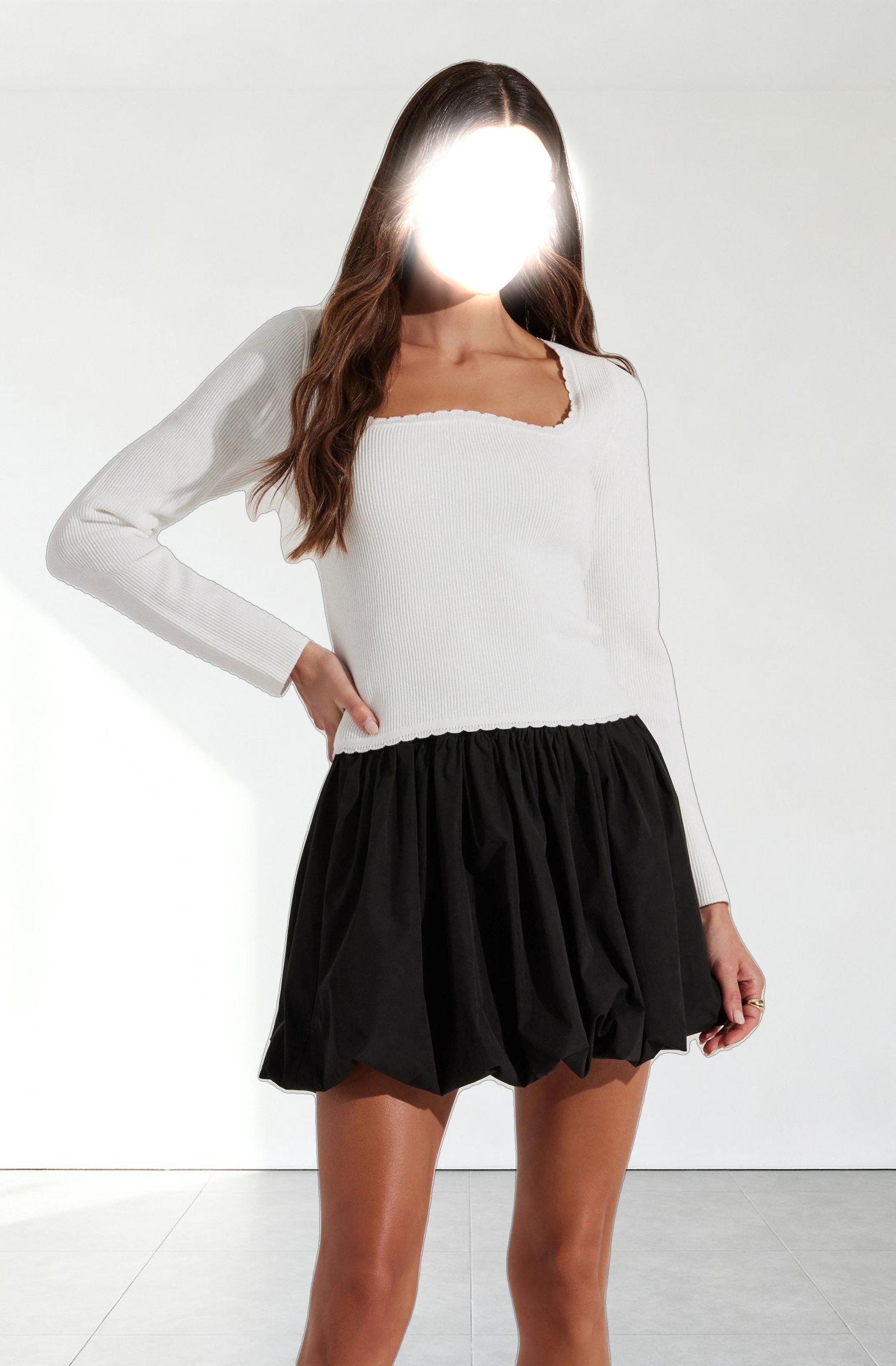 Scallop Trim Ribbed Knit Top