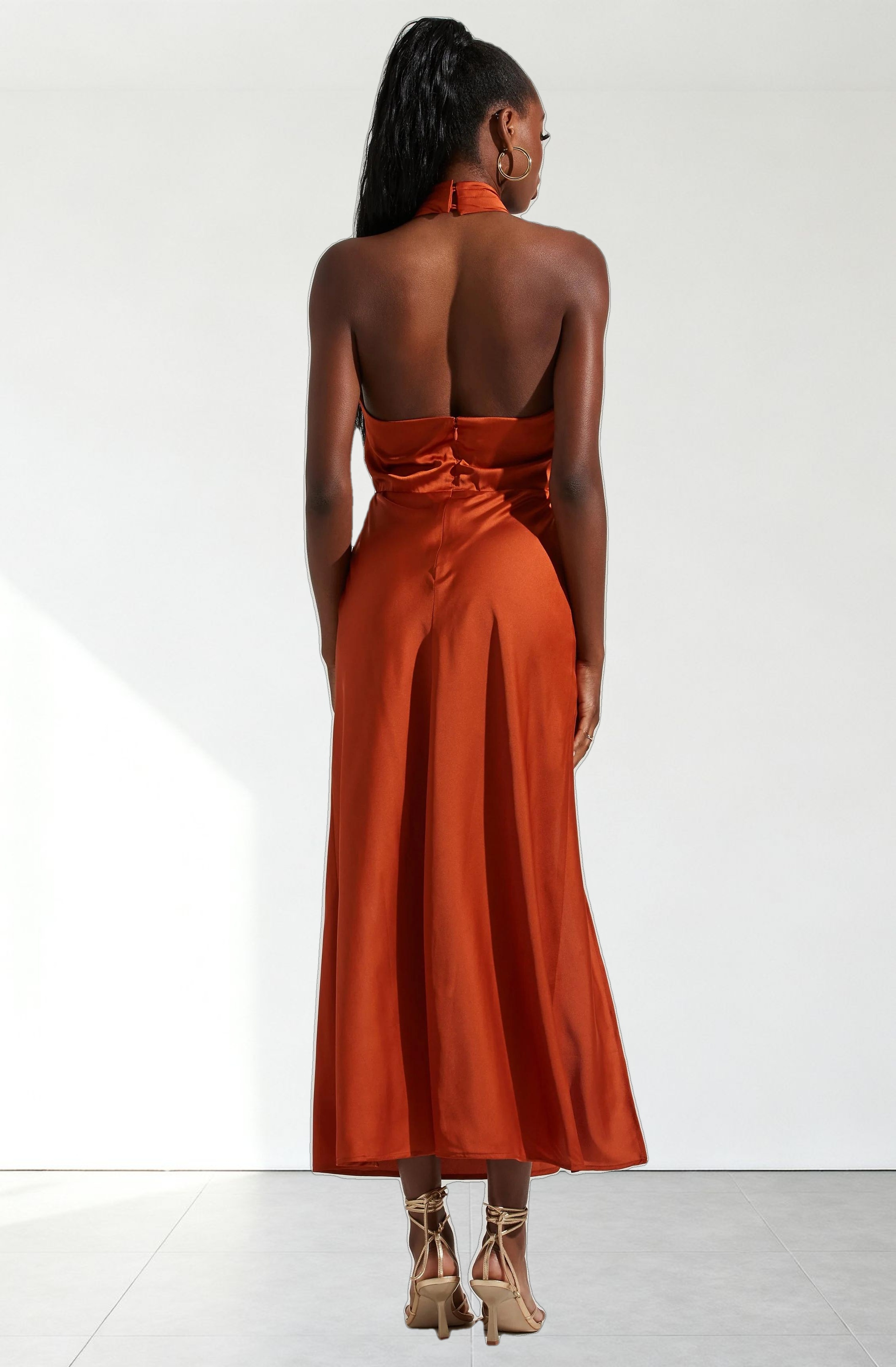 Marissa Satin Halter Neck Midi Dress