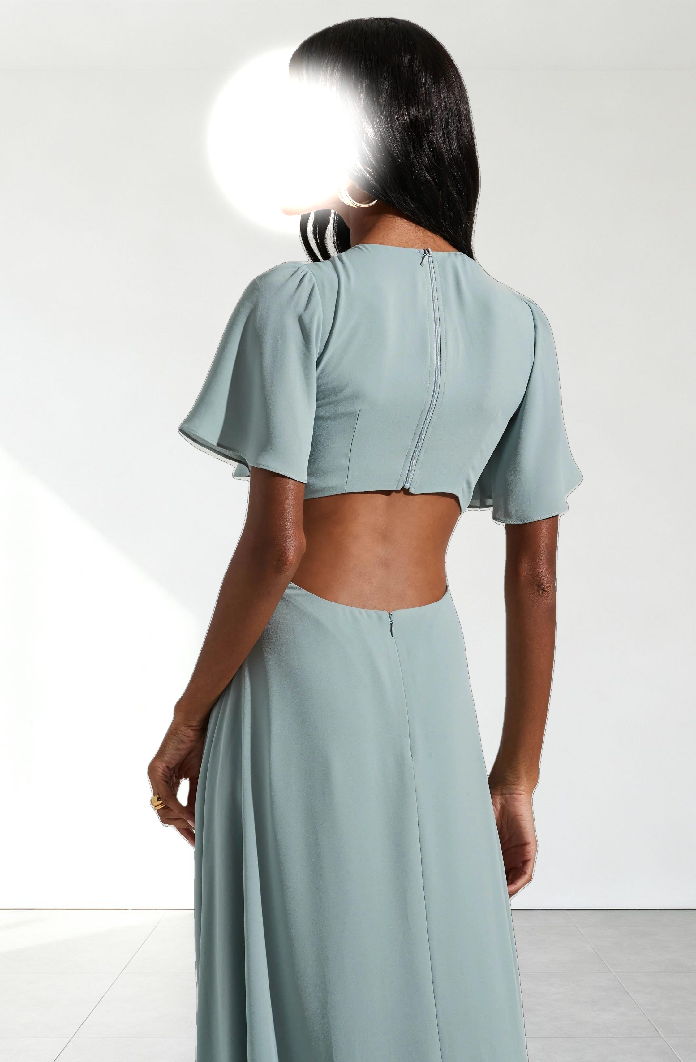 Katrina Flutter Sleeve Back Cutout Maxi Dress