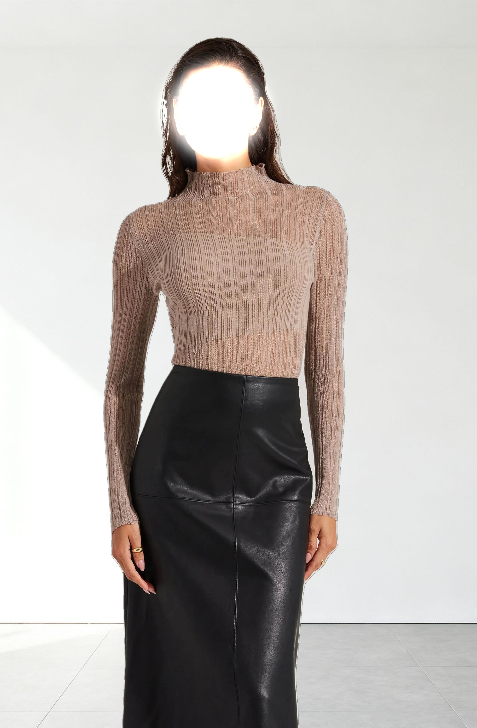 Mock Neck Mesh Contrast Top