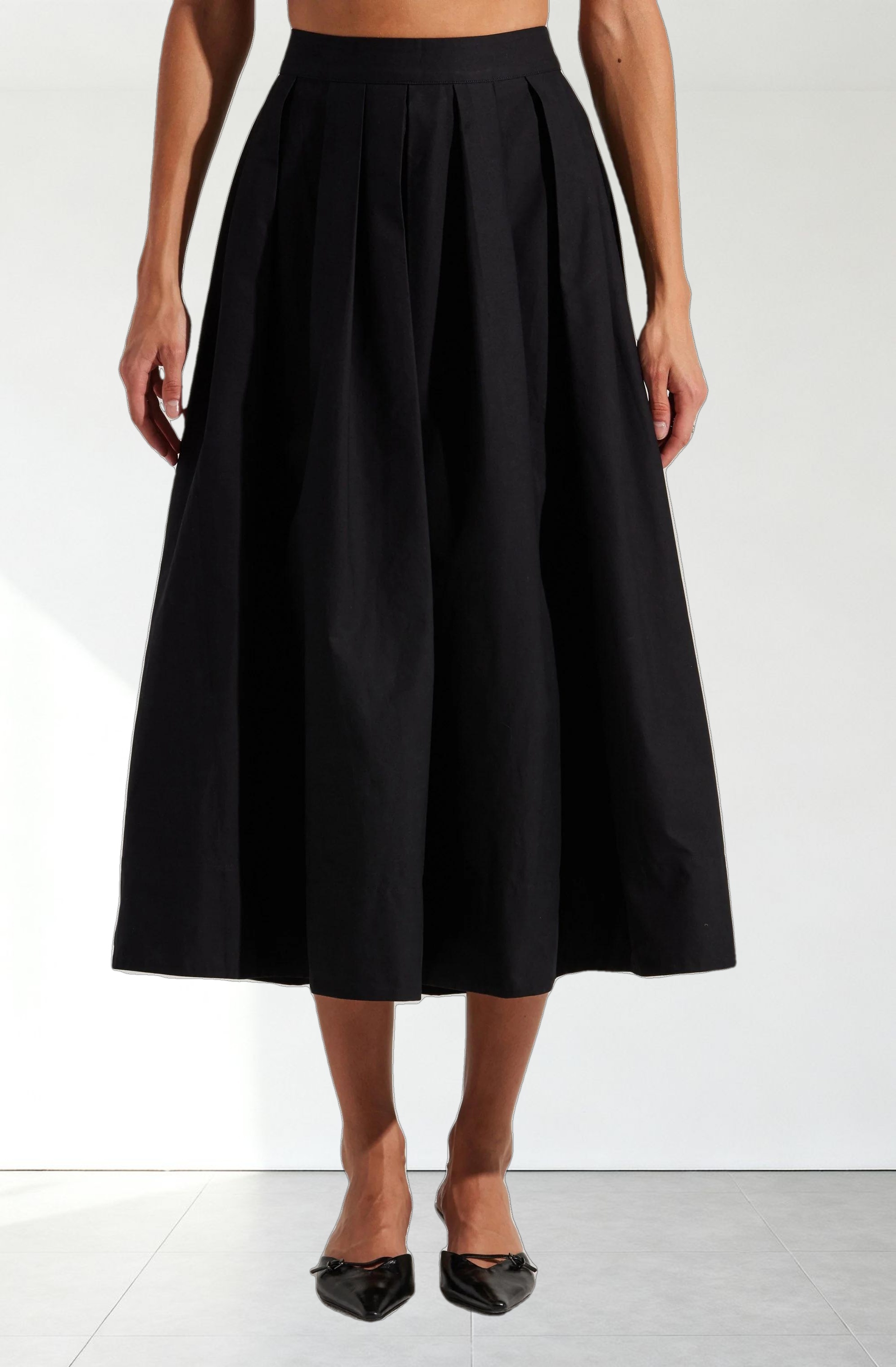 Full Flared Poplin Midi Skirt