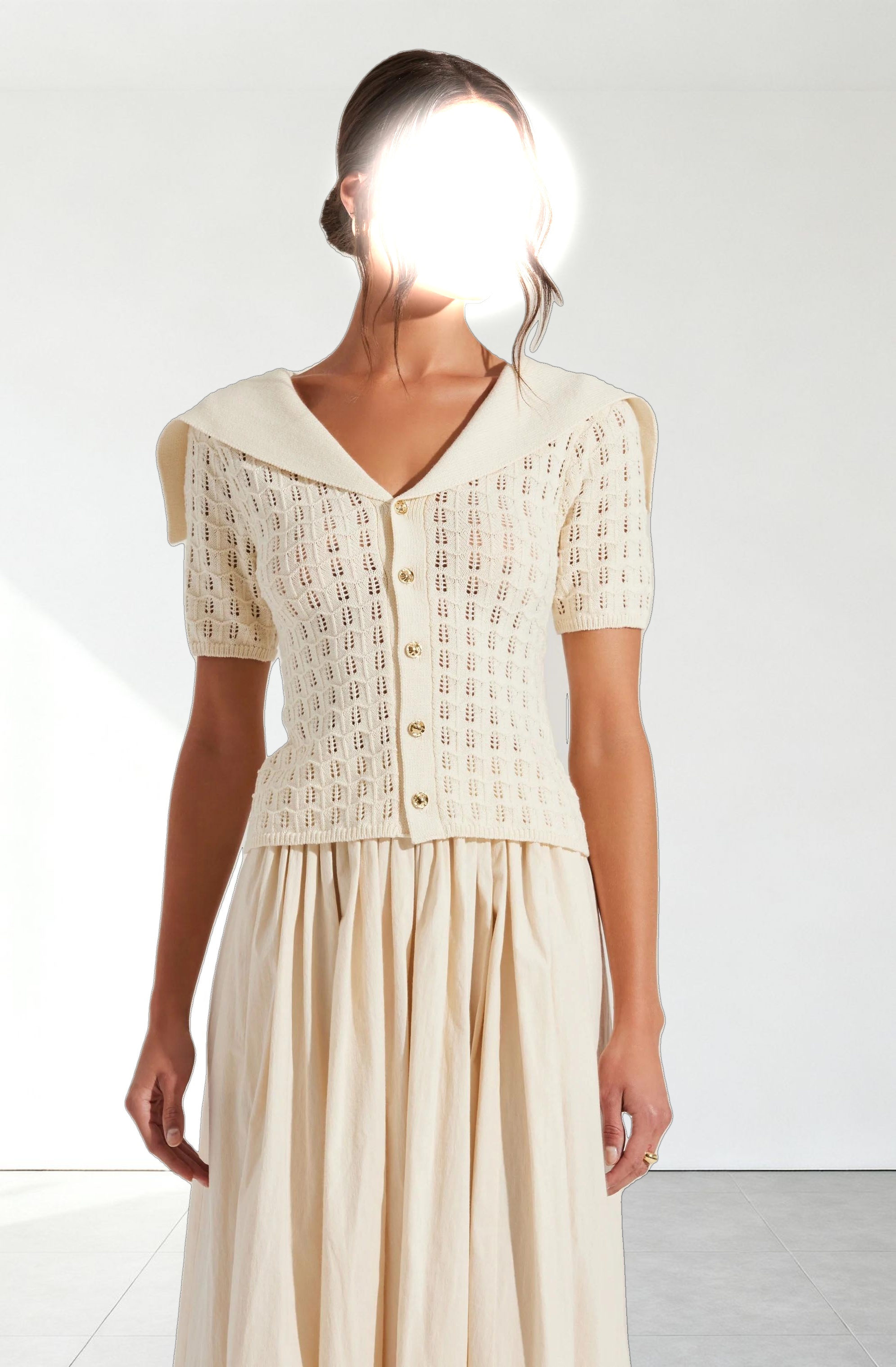 Analissa Pointelle Sailor Collar Cardigan