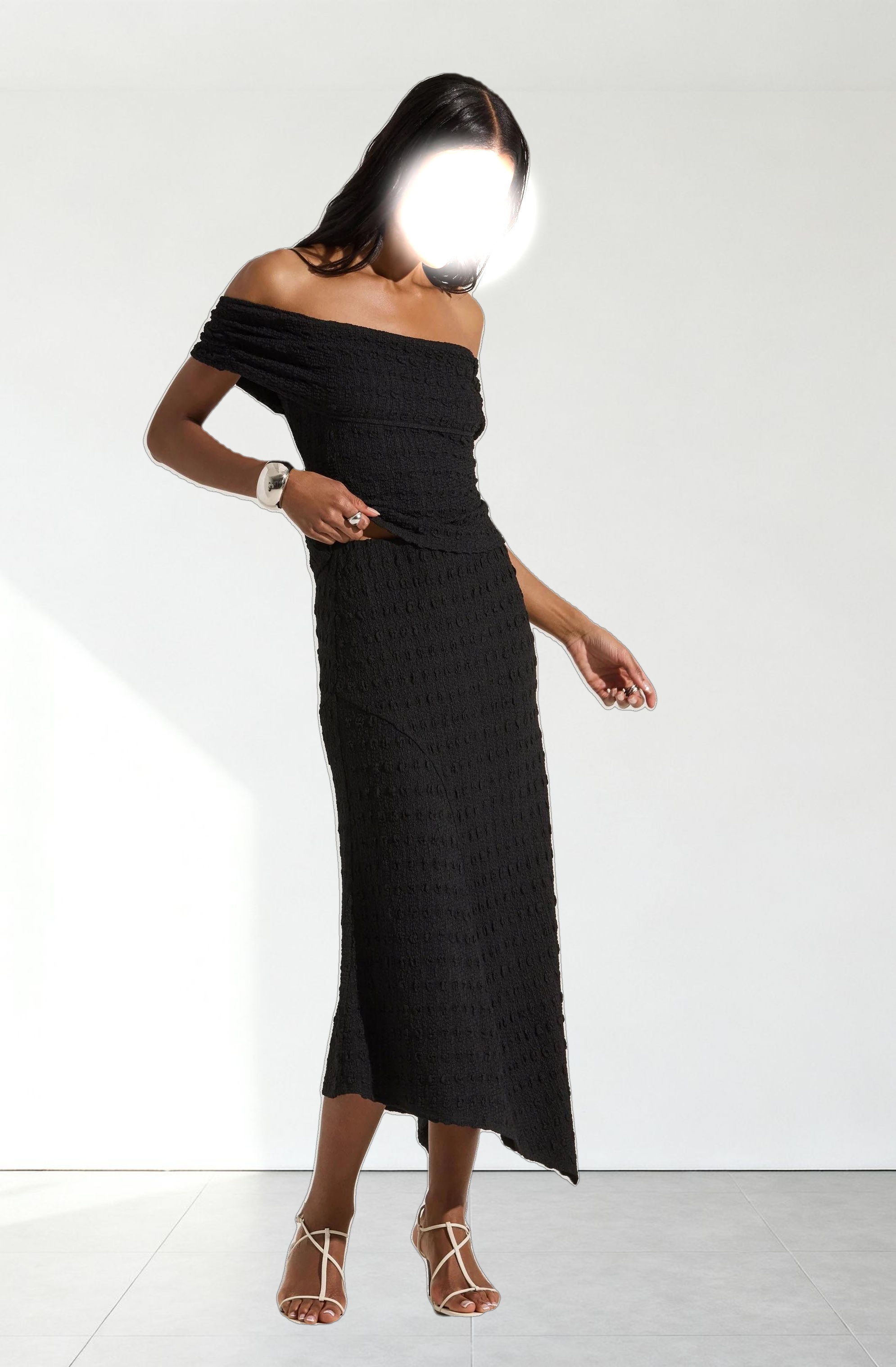 Textured Asymmetric Knit Skirt