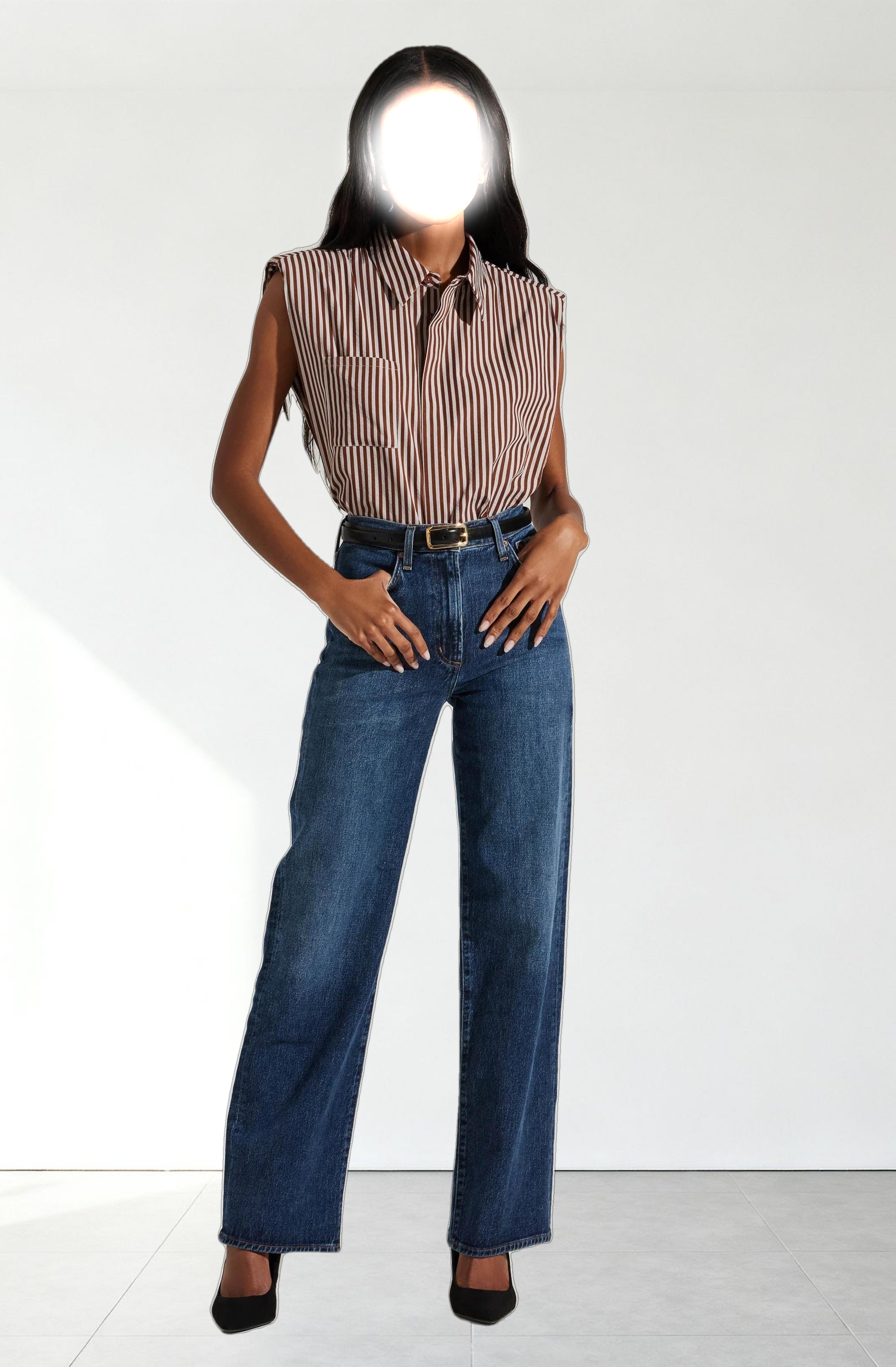 Elswyth Padded Shoulder Button-Up Top