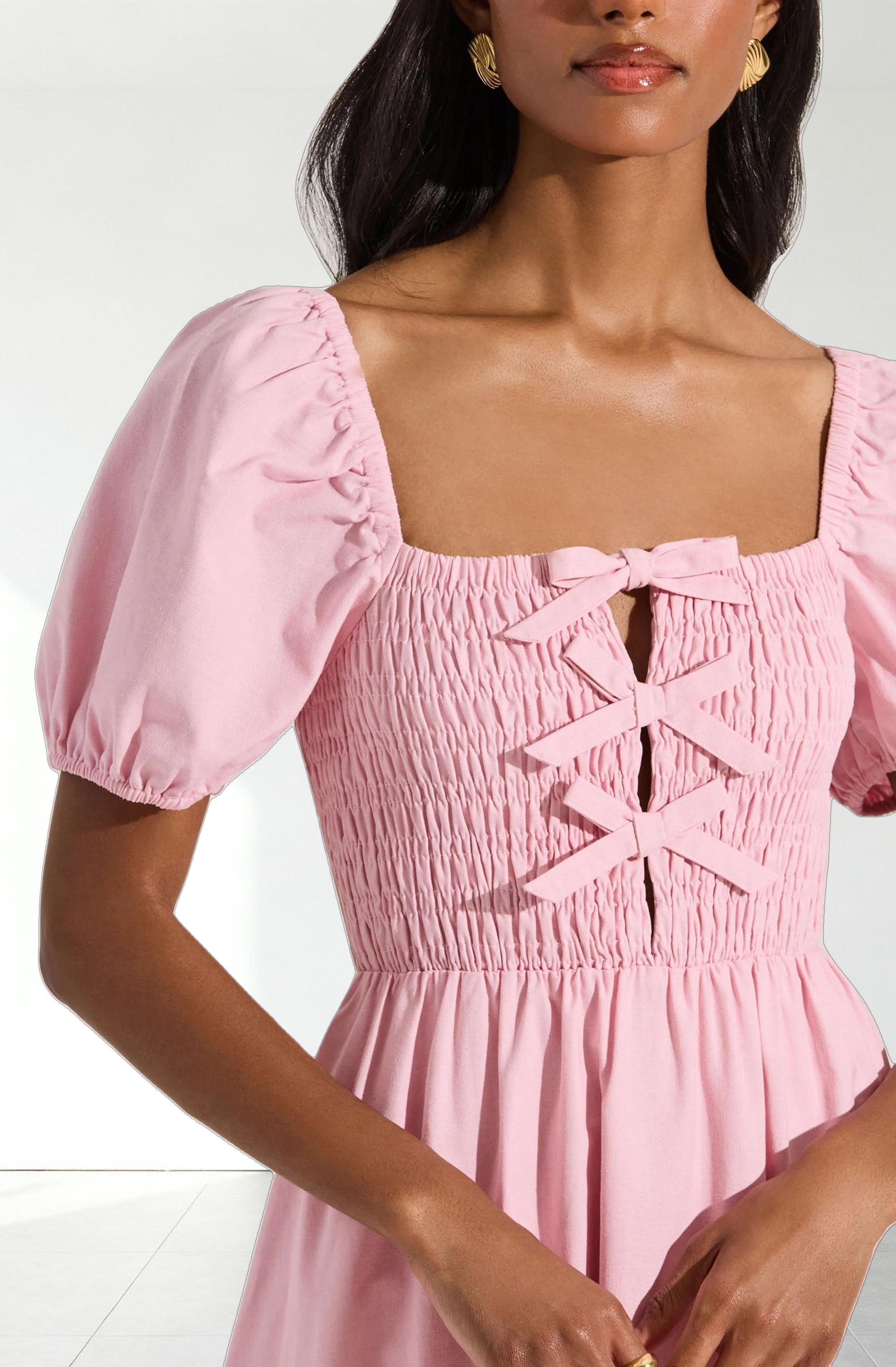 Smocked Bow Midi Dress