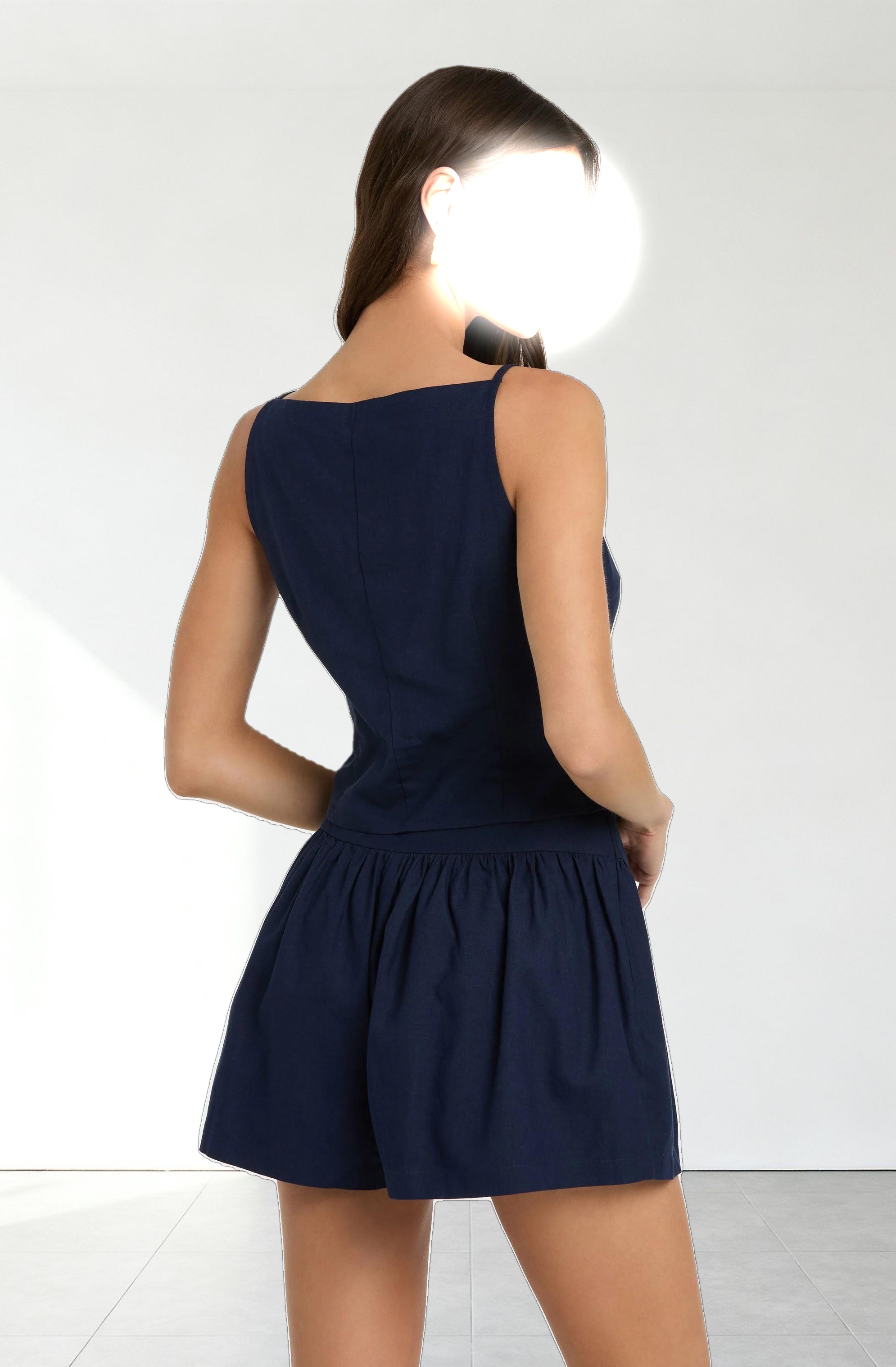 Linen-Blend Boat Neck Top