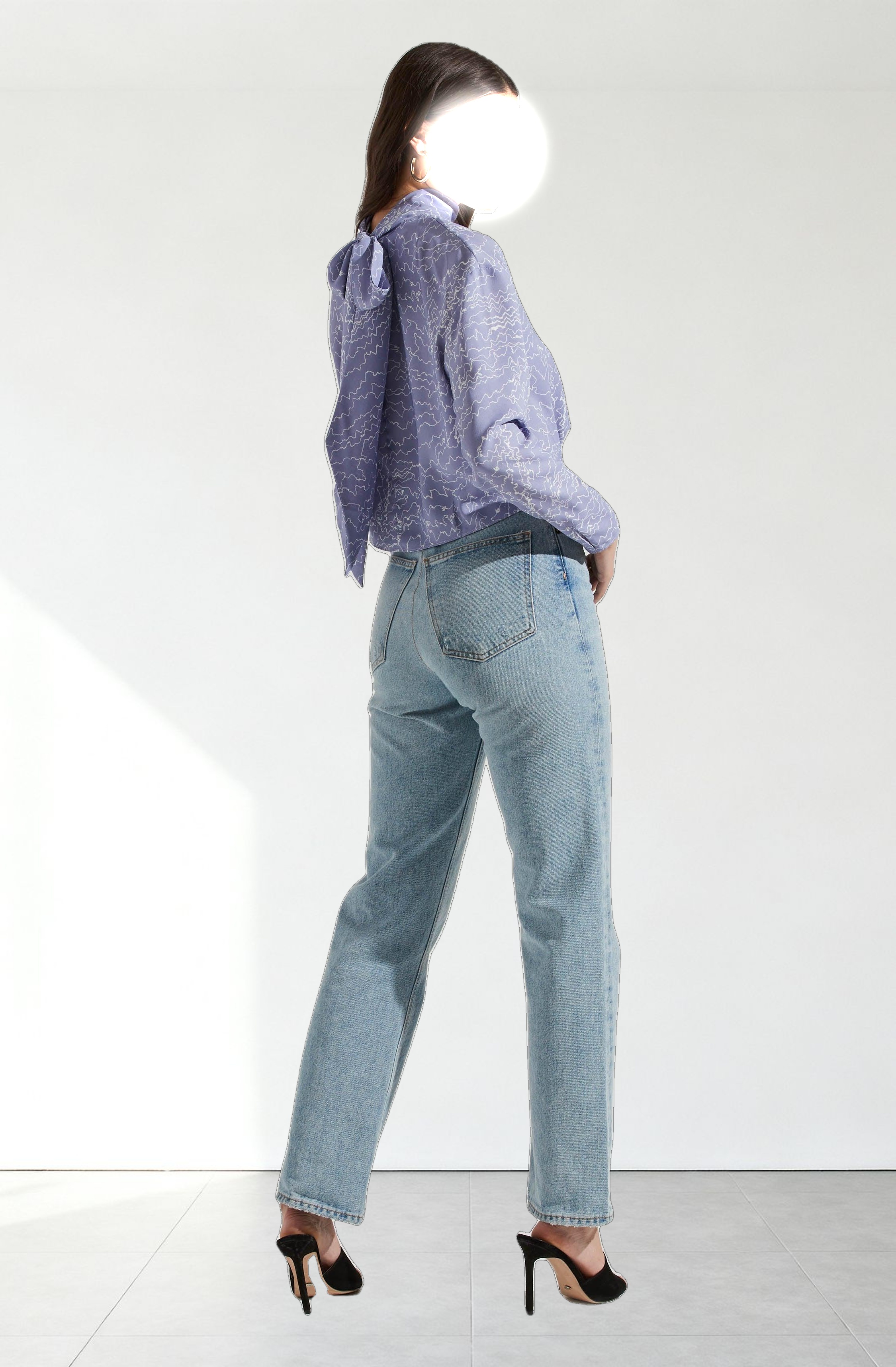 Long Sleeve Drape Tie Back Neck Back Top