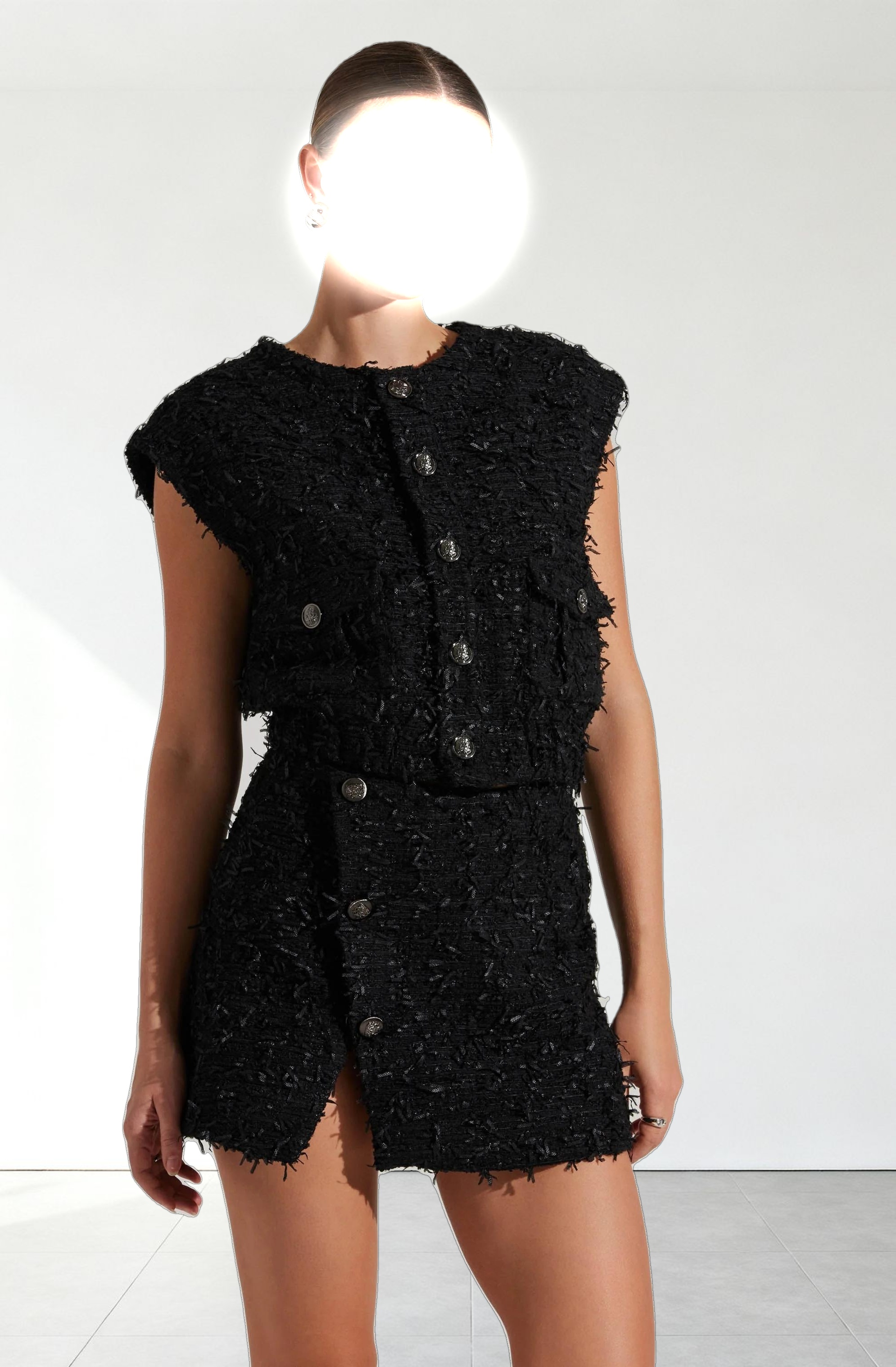 Pedrine Textured Tweed Mini Skirt