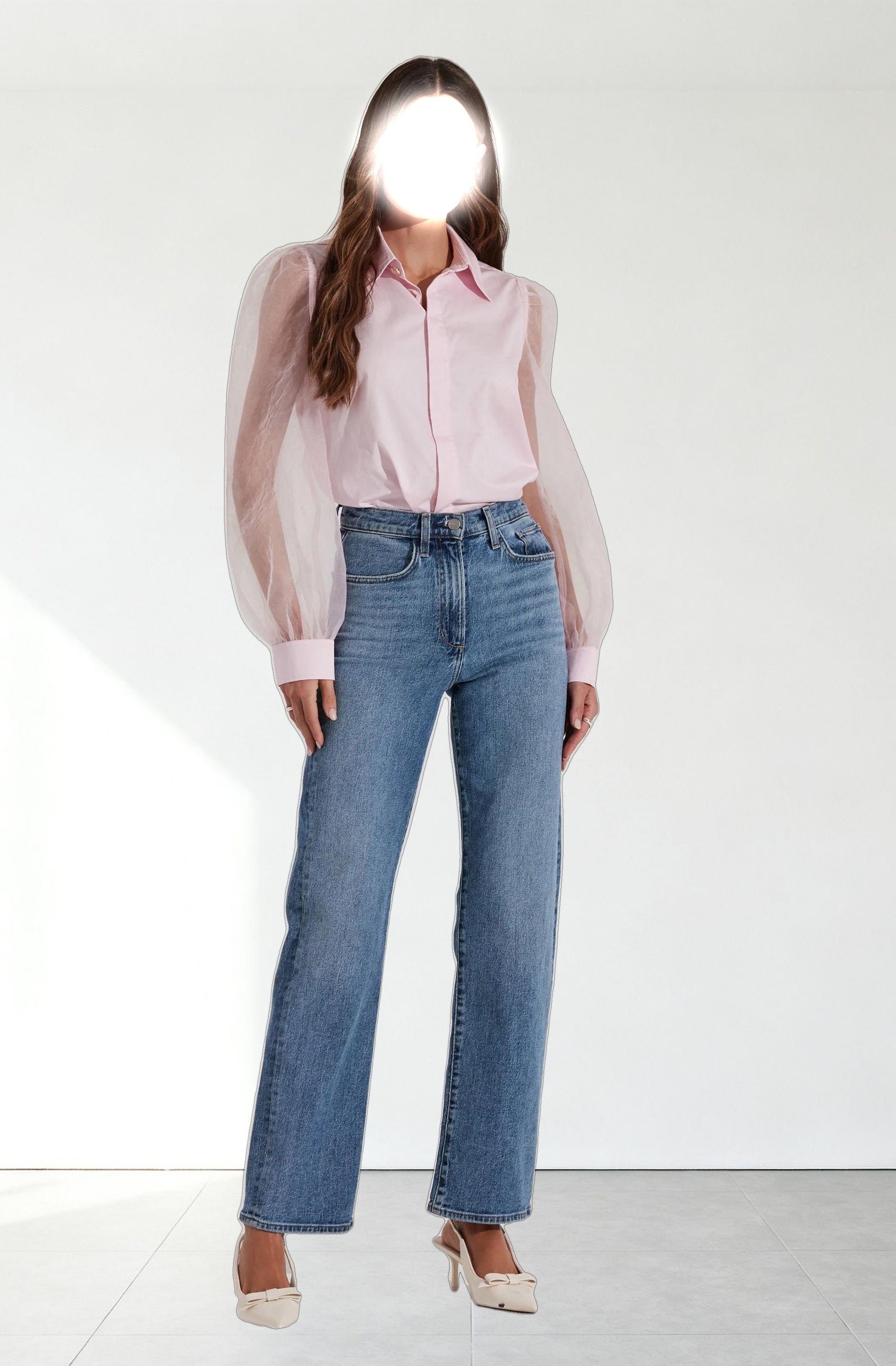 Sheer Sleeve Button Up Shirt