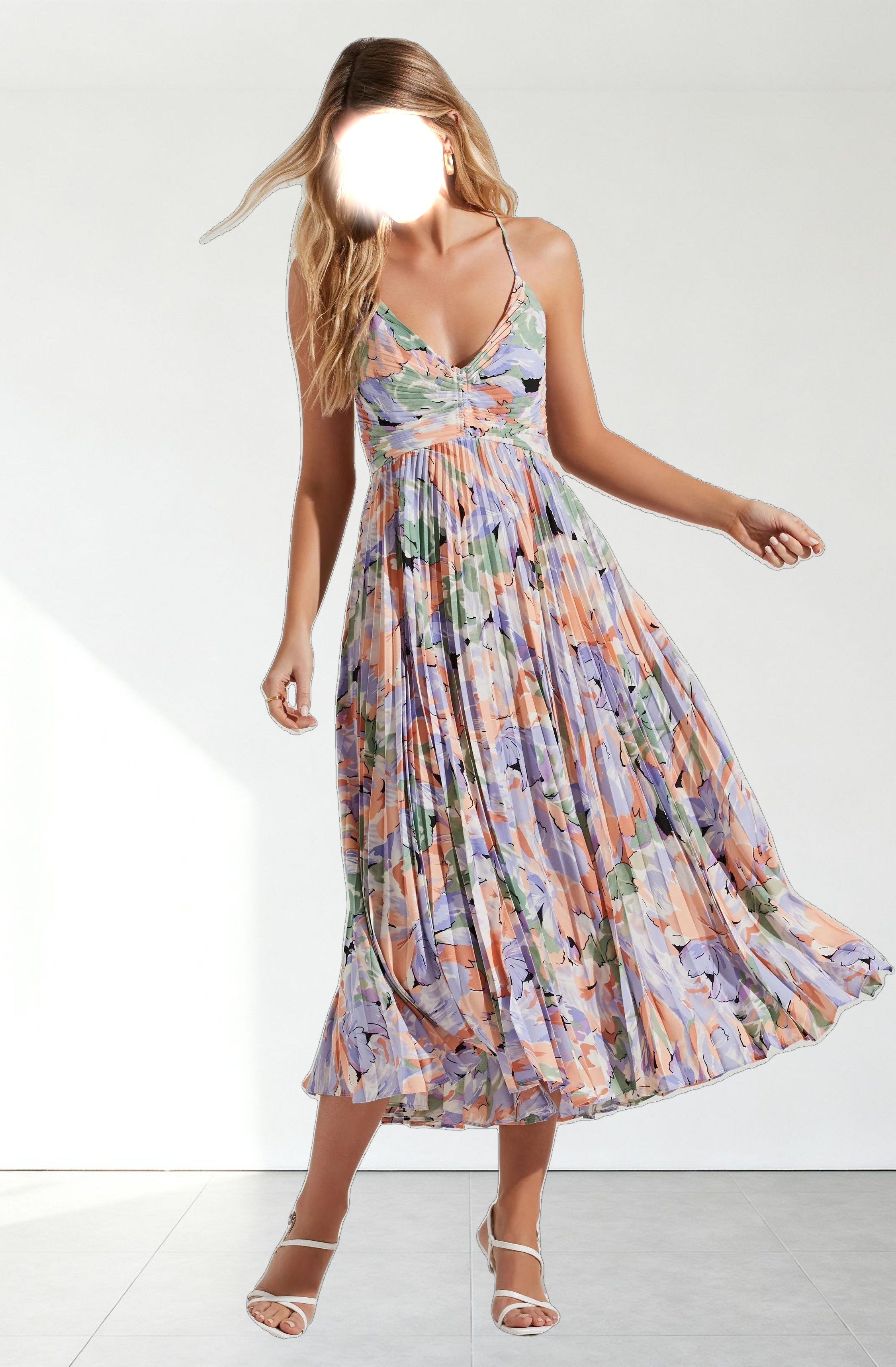 Blythe Floral Plisse Midi Dress