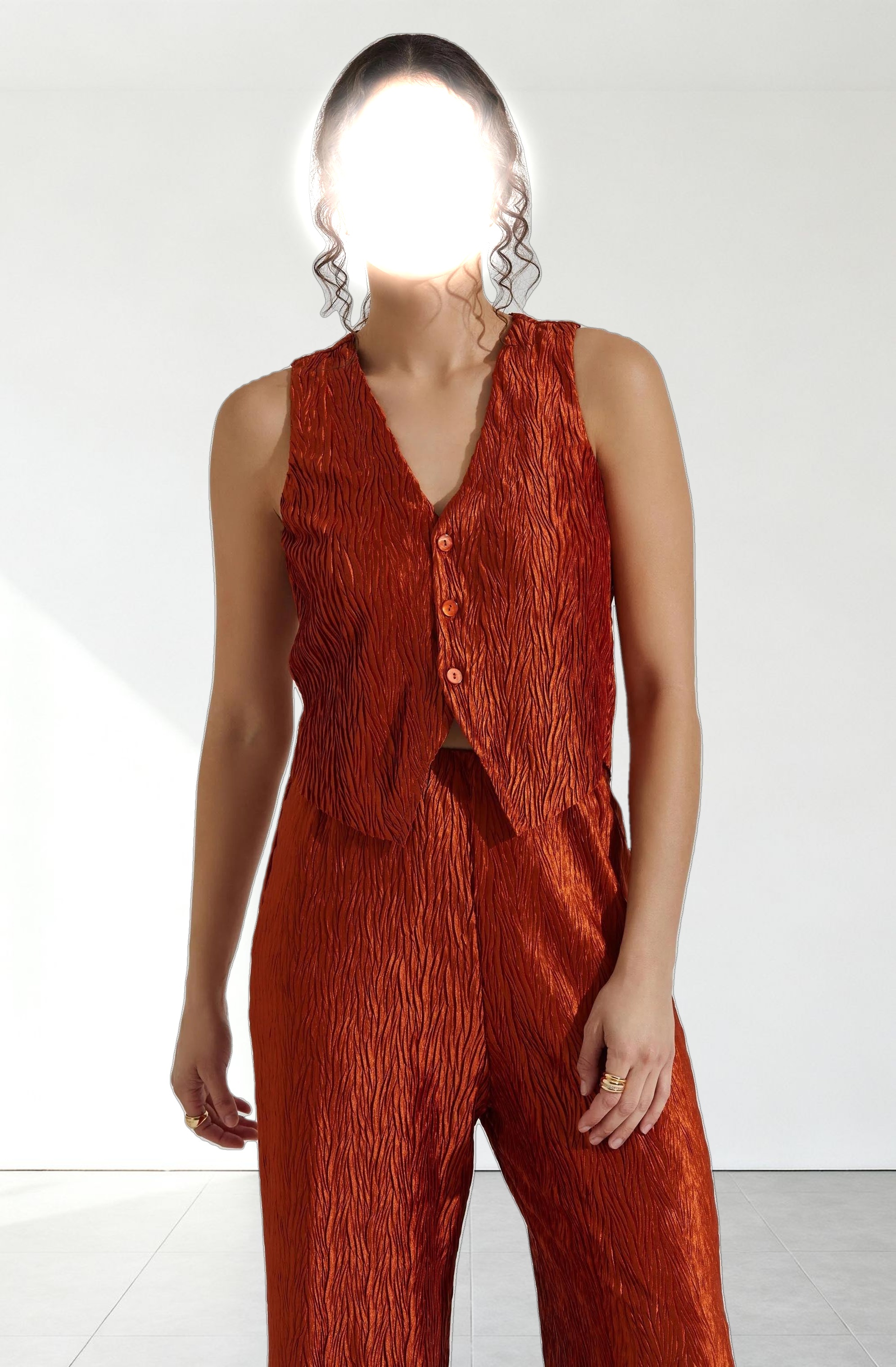 Button Up Plisse Vest