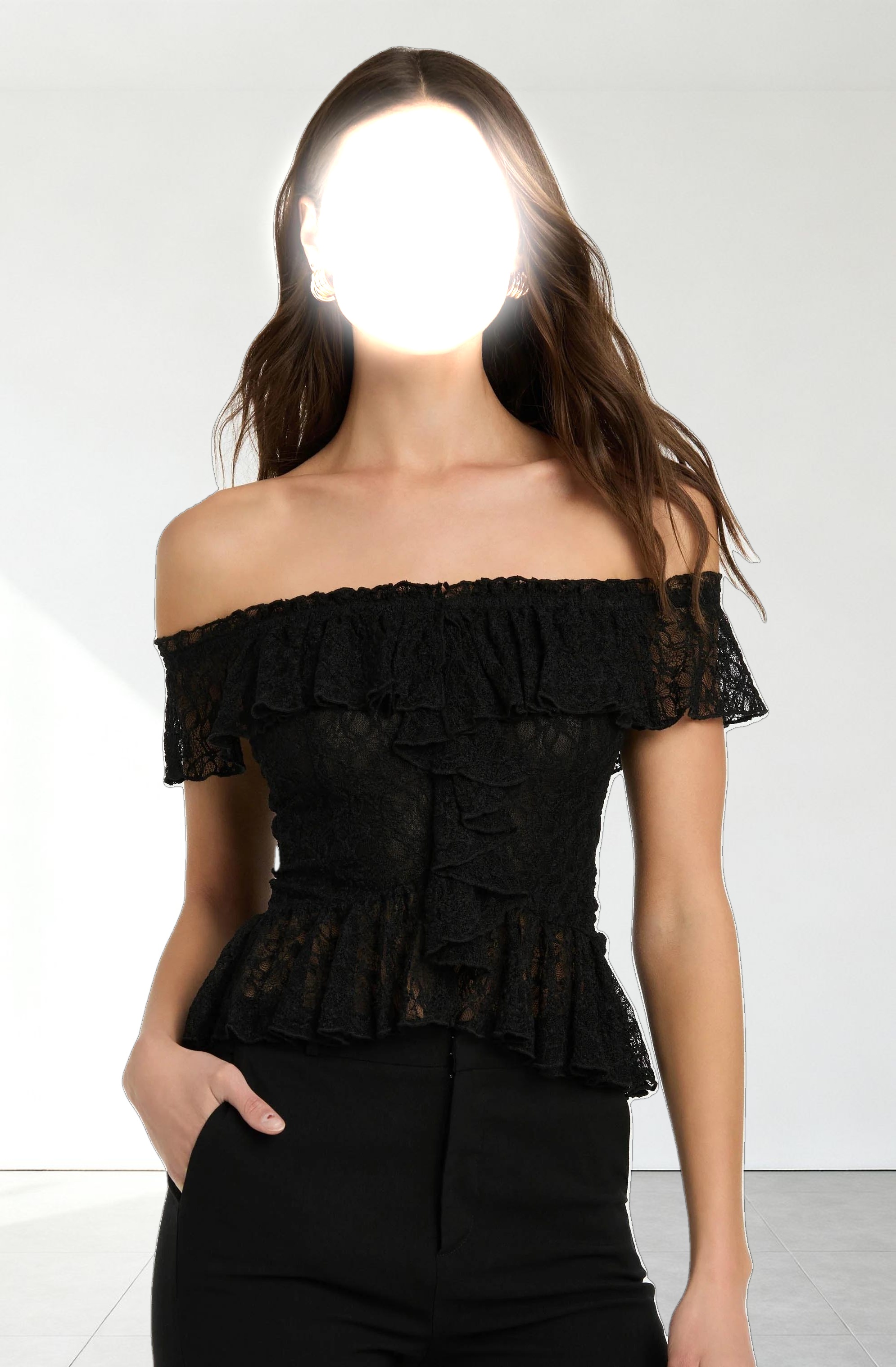 Lace Off Shoulder Ruffle Top