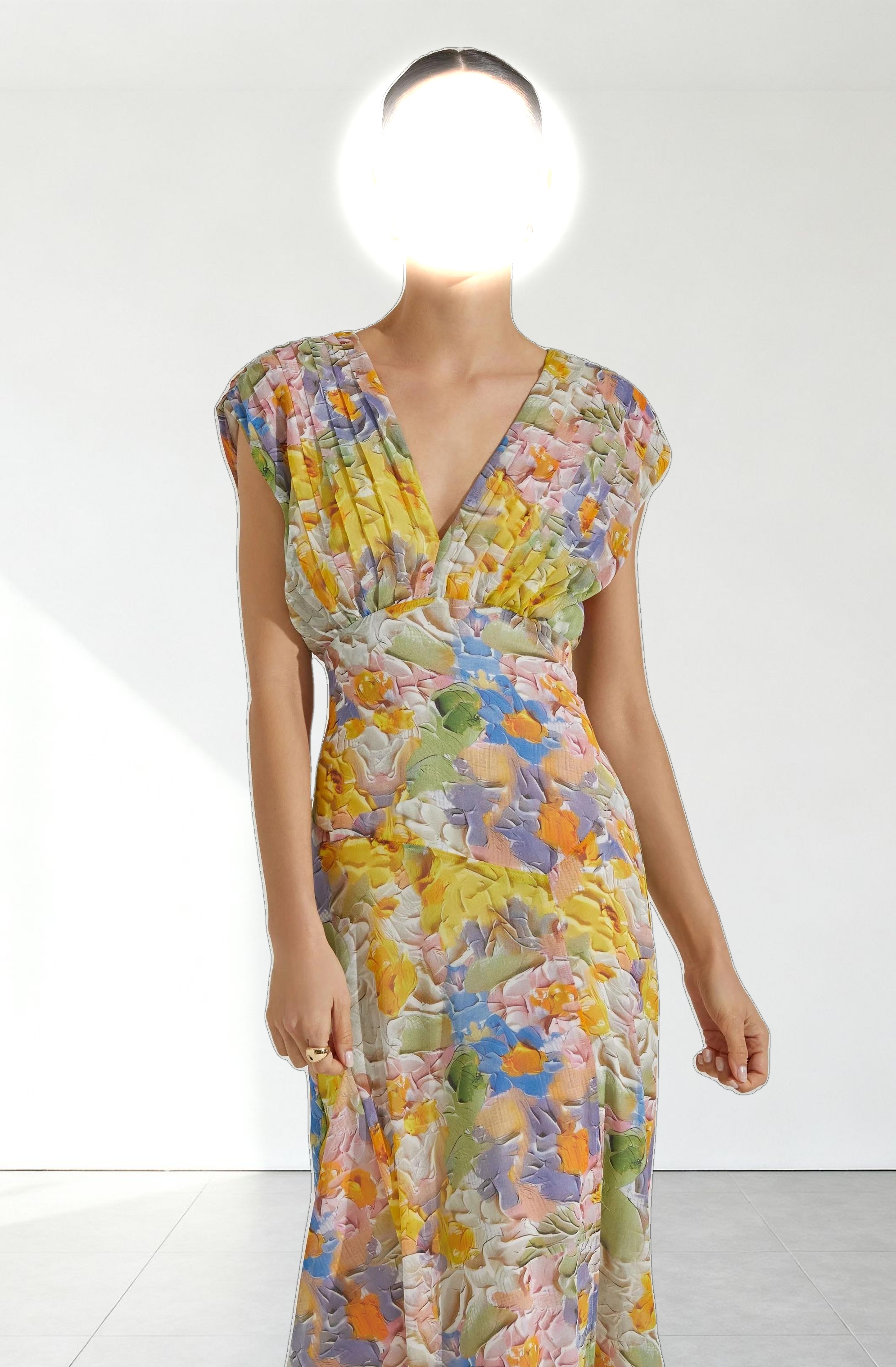 V-Neck Pleated Midi Dress